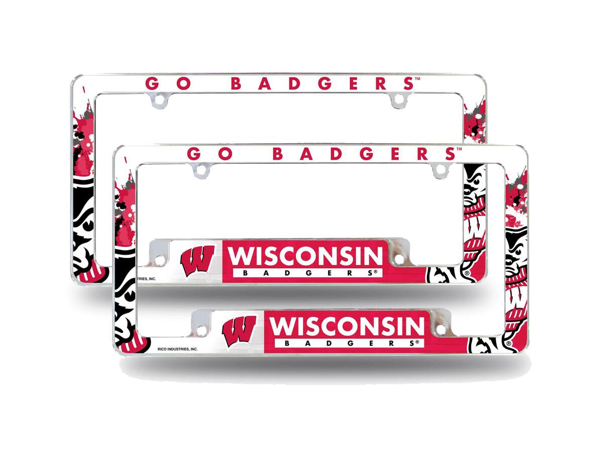 Wisconsin Badgers (Set of 2) Chrome Metal License Plate Frames with Bold Full Frame Design