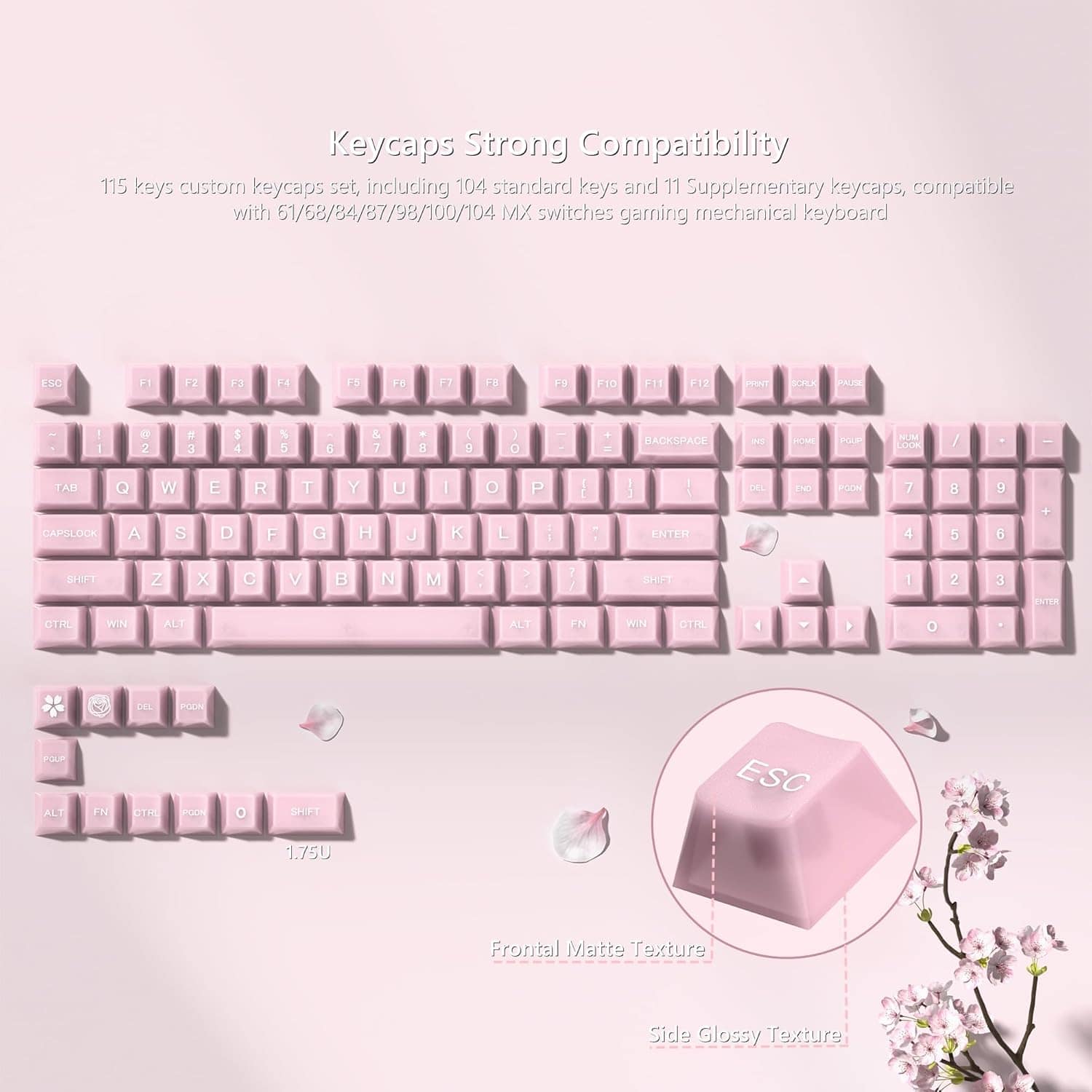 Womier - Jelly Keycaps,Clear Cute Keycaps, Transparent Custom Cherry Profile Key Cap for MX Switch Mechanical Keyboards - Pink-115 Keys