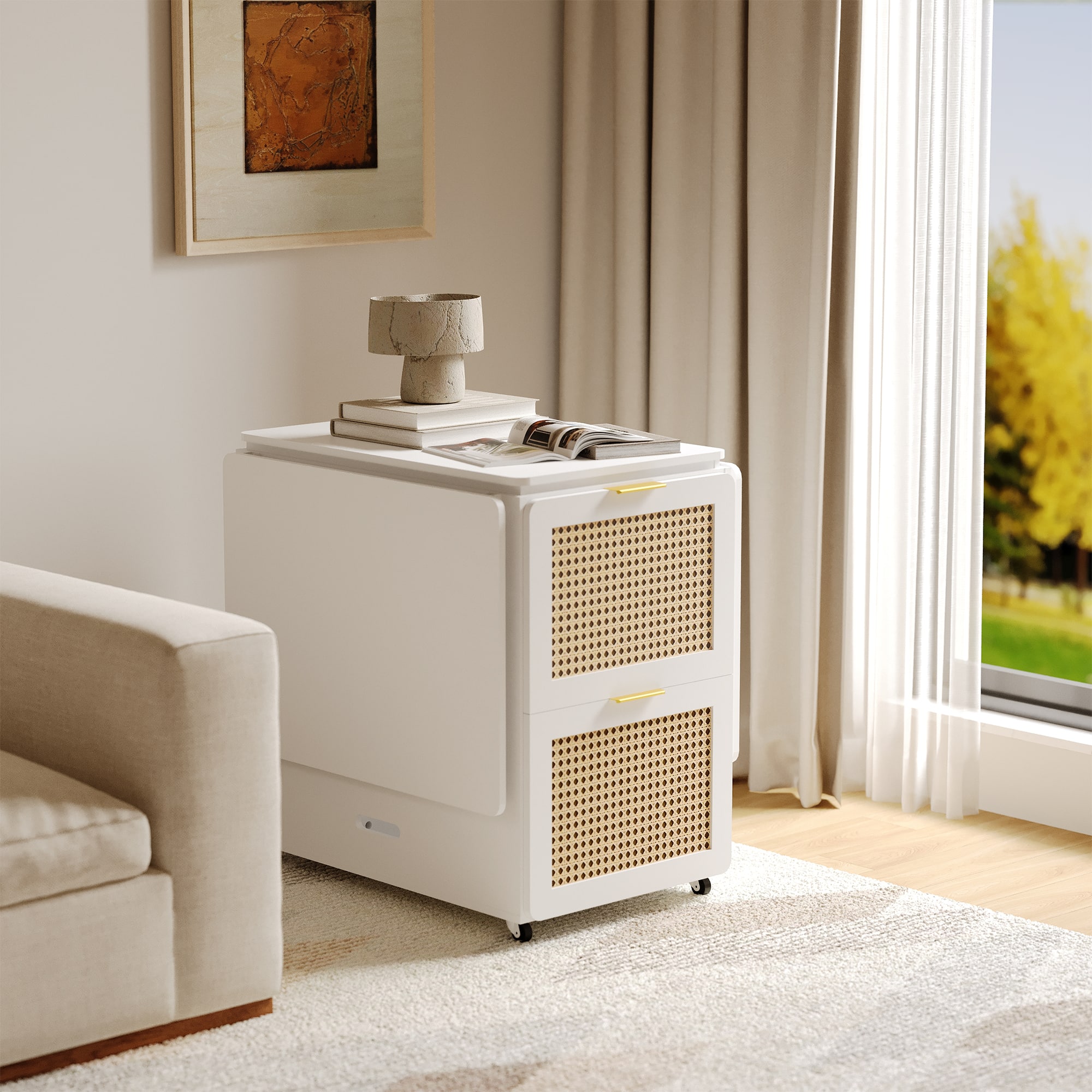 "ModernMate - 62.7"" Folding Desk with Filing Cabinets, Mobile Rolling Desk for 2 Person - White Rattan" price history on PriceWatchPro