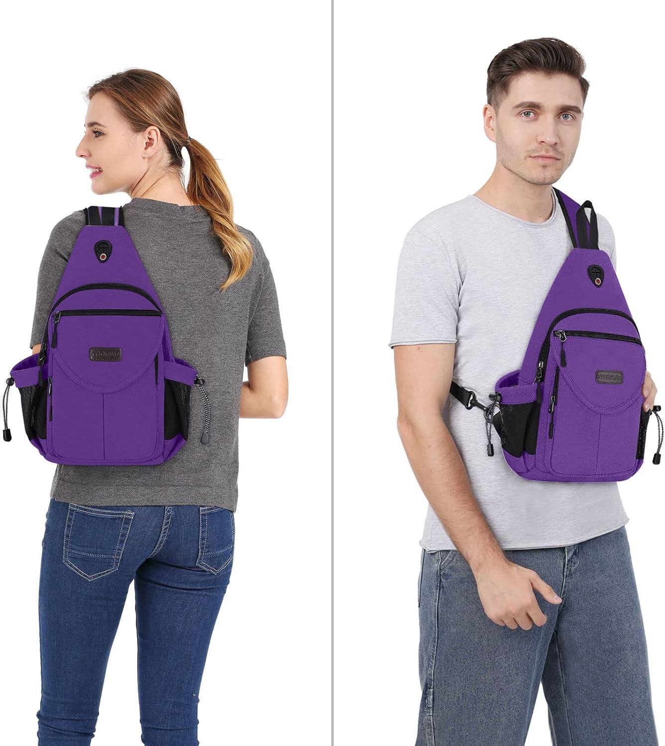 Alt View 5. mosiso - Sling Backpack Canvas Crossbody Hiking Daypack Bag with Anti-theft Pocket - Purple.
