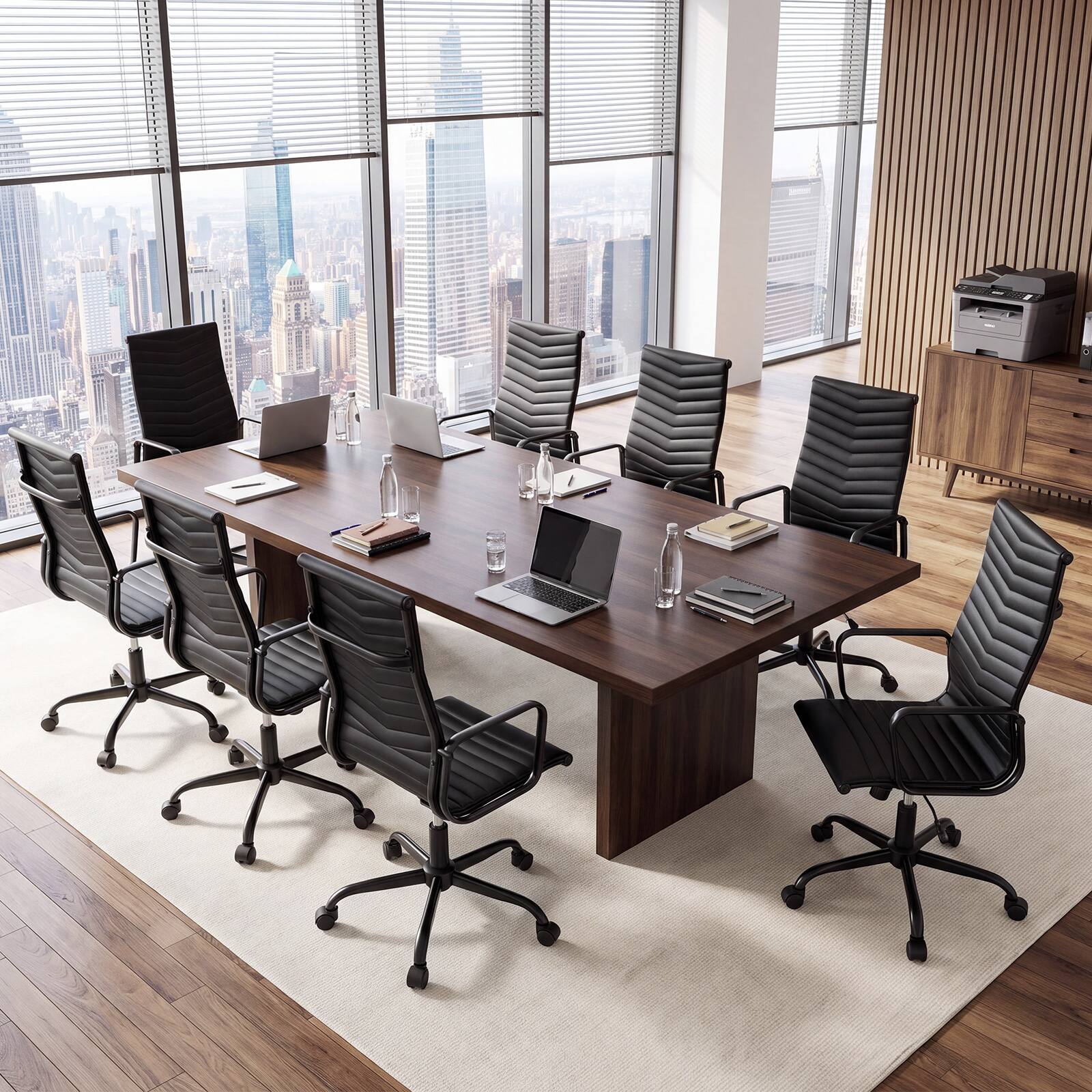 Alt View 4. Costway - Costway Ribbed Office Chair High Back PU Leather with Adjustable Height Armrests for Office - Black.