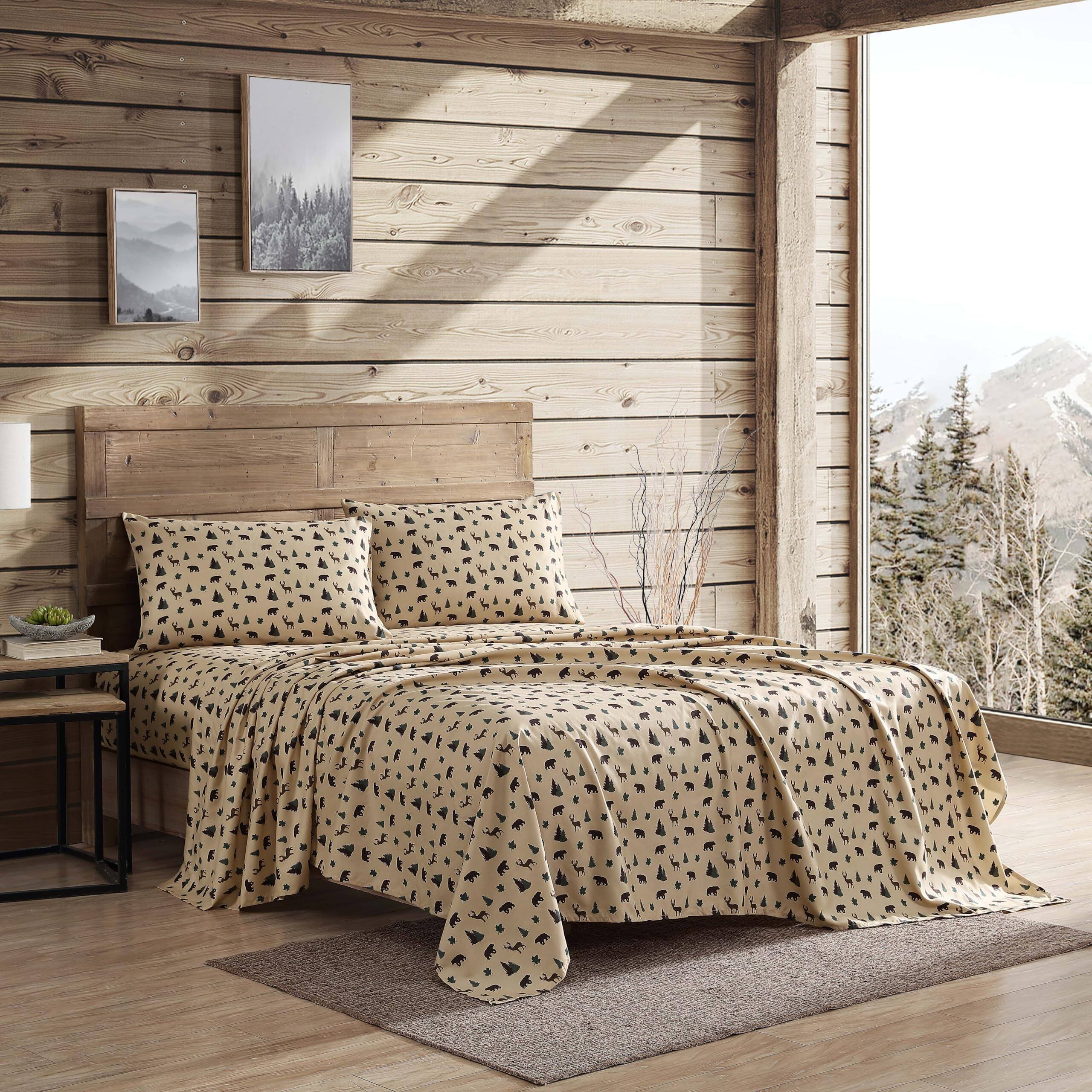 Alt View 2. Skar Audio - Cozy Cabin 4-piece Full Microfiber Bedding Sheet Set With Deep Pockets Rustic Patchwork Plaid Deer Tan - Wilderness Bears Twin.