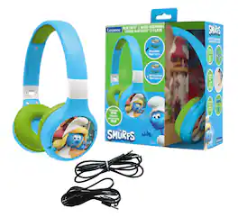 Lexibook - Smurfs 2-in-1 Bluetooth Foldable Headphones with Safe Volume for Kids