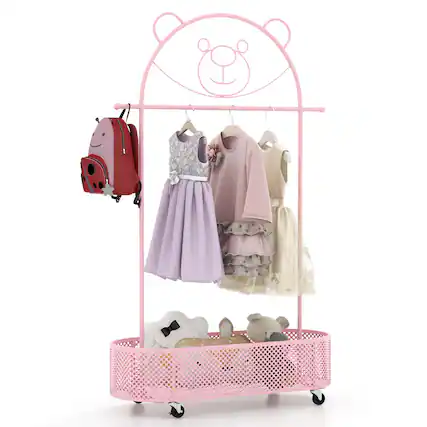 Front. Costway - Costway Kid Clothes Rack with 3 Adjustable Heights Home Freestanding Clothes Rack Pink - Pink.