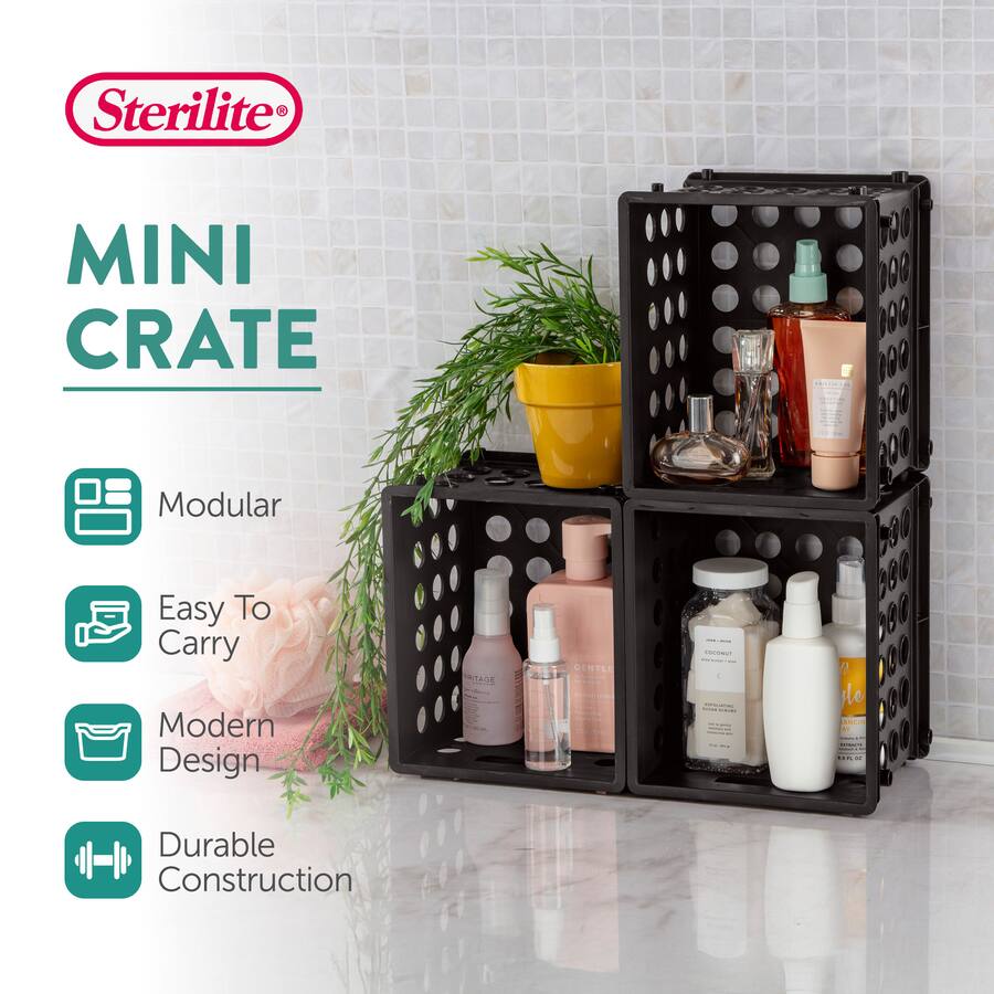 Sterilite Mini Crate, Stackable Plastic Storage Bin with Handles, 24 ...