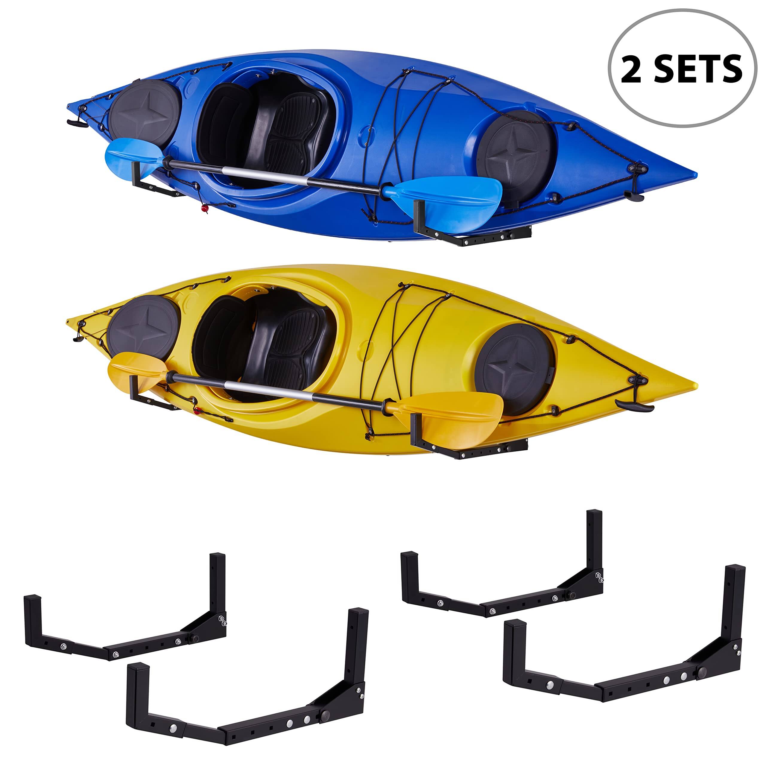 Alt View 7. RaxGo - Wall-Mounted Kayak Rack, Heavy-Duty Kayak Storage Hooks with Adjustable Length - 2 Pair - Black.