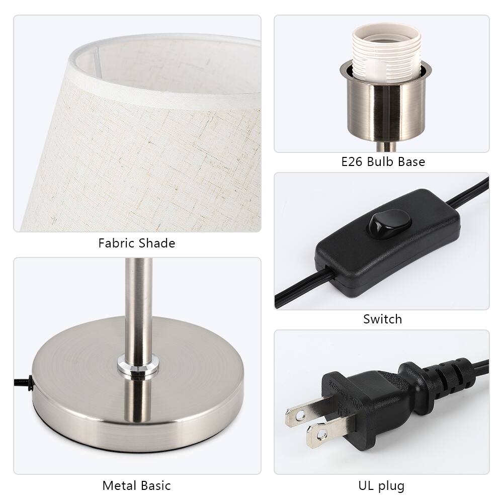 - Fabric Shade
- E26 Bulb Base
- Metal Basic
- Switch
- UL plug