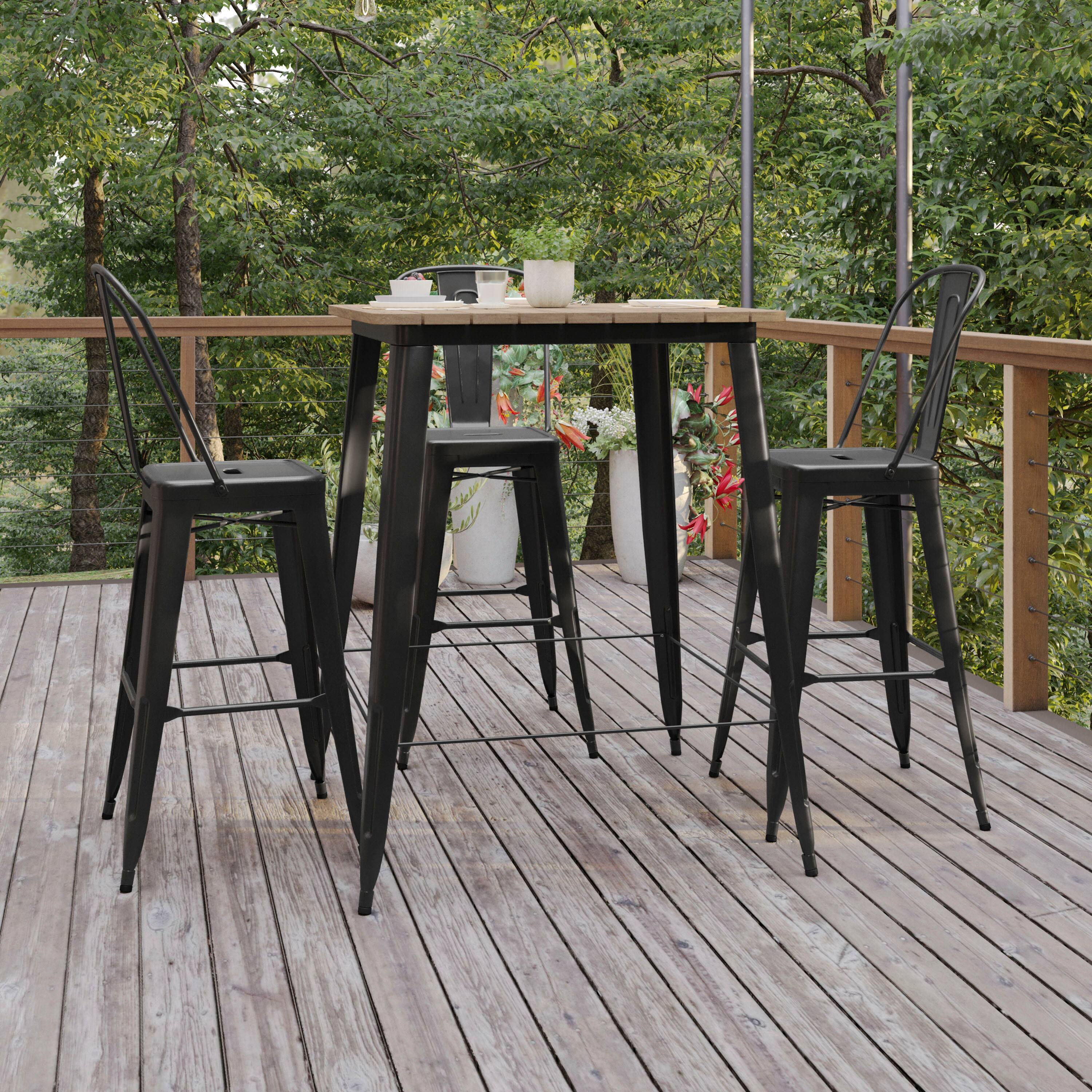 Alt View 2. Flash Furniture - Declan Commercial Indoor/Outdoor Bar Top Table, 31.5" Square All Weather Brown Poly Resin Top with Black Steel base - Black.