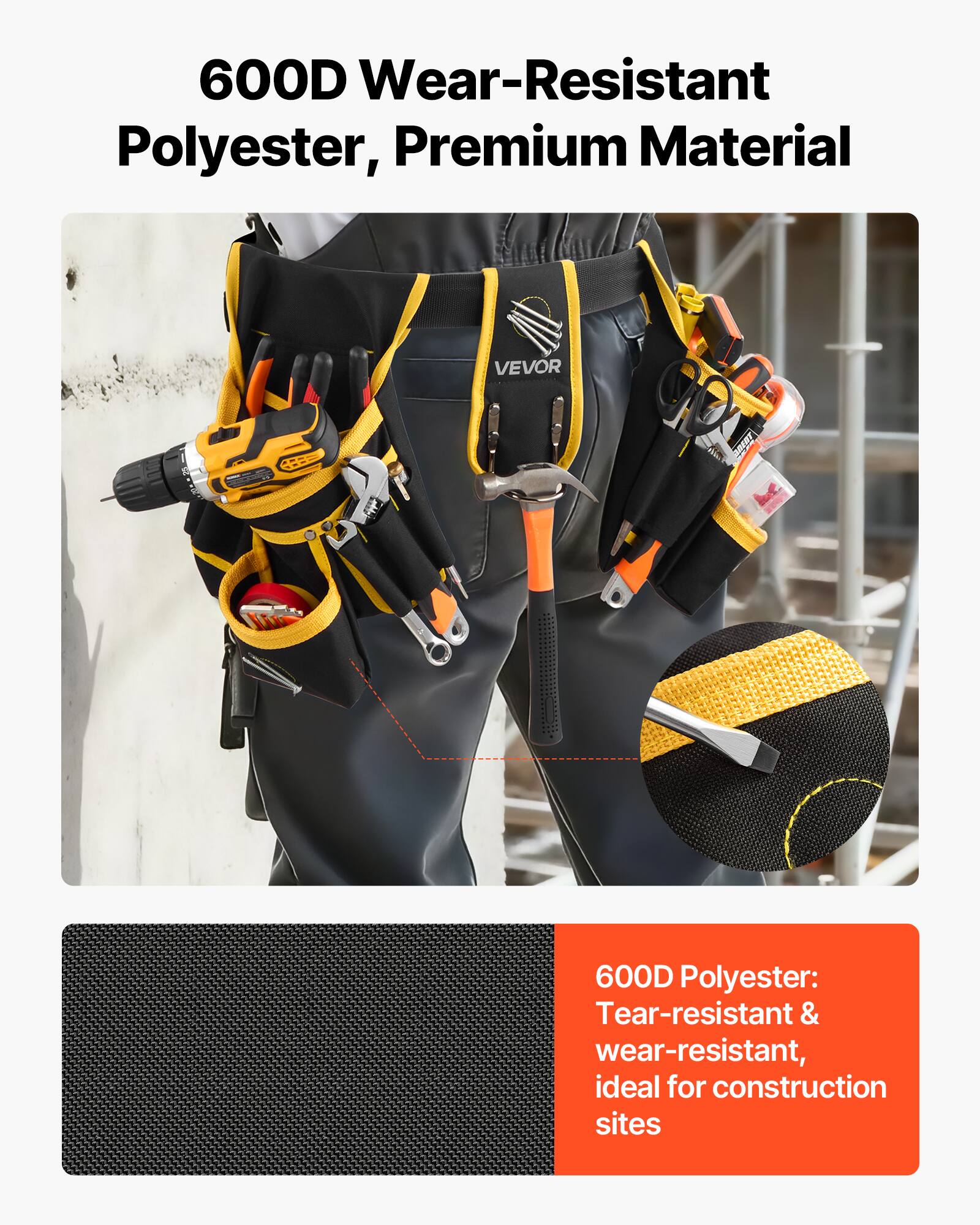 600D Wear-Resistant Polyester, Premium Material

600D Polyester: Tear-resistant & wear-resistant, ideal for construction sites