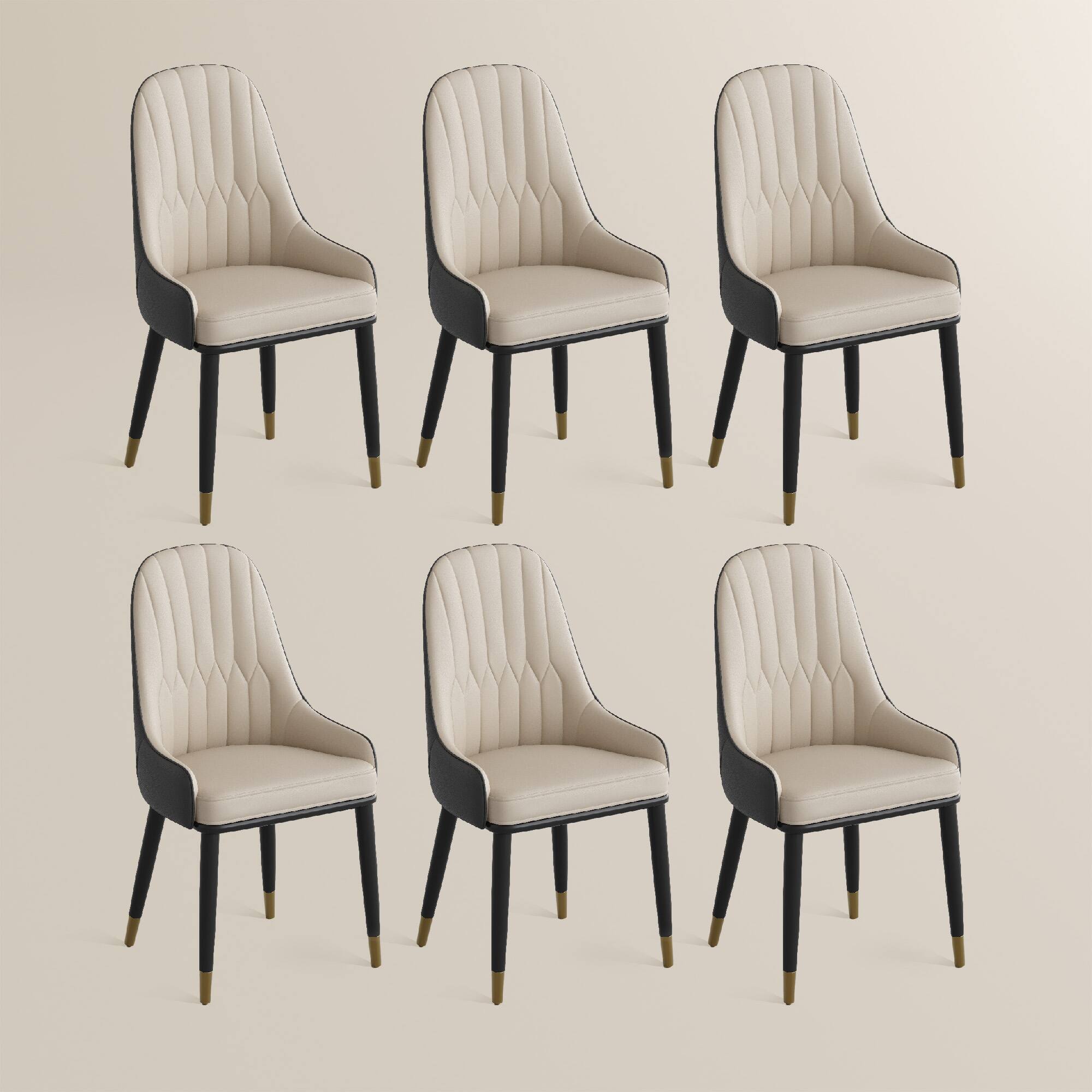 Alt View 6. POVISON - Modern Dining Chair With PU Leather (Set of 6), Black & Beige Chair, Metal Legs - Gray & Beige PU Leather.
