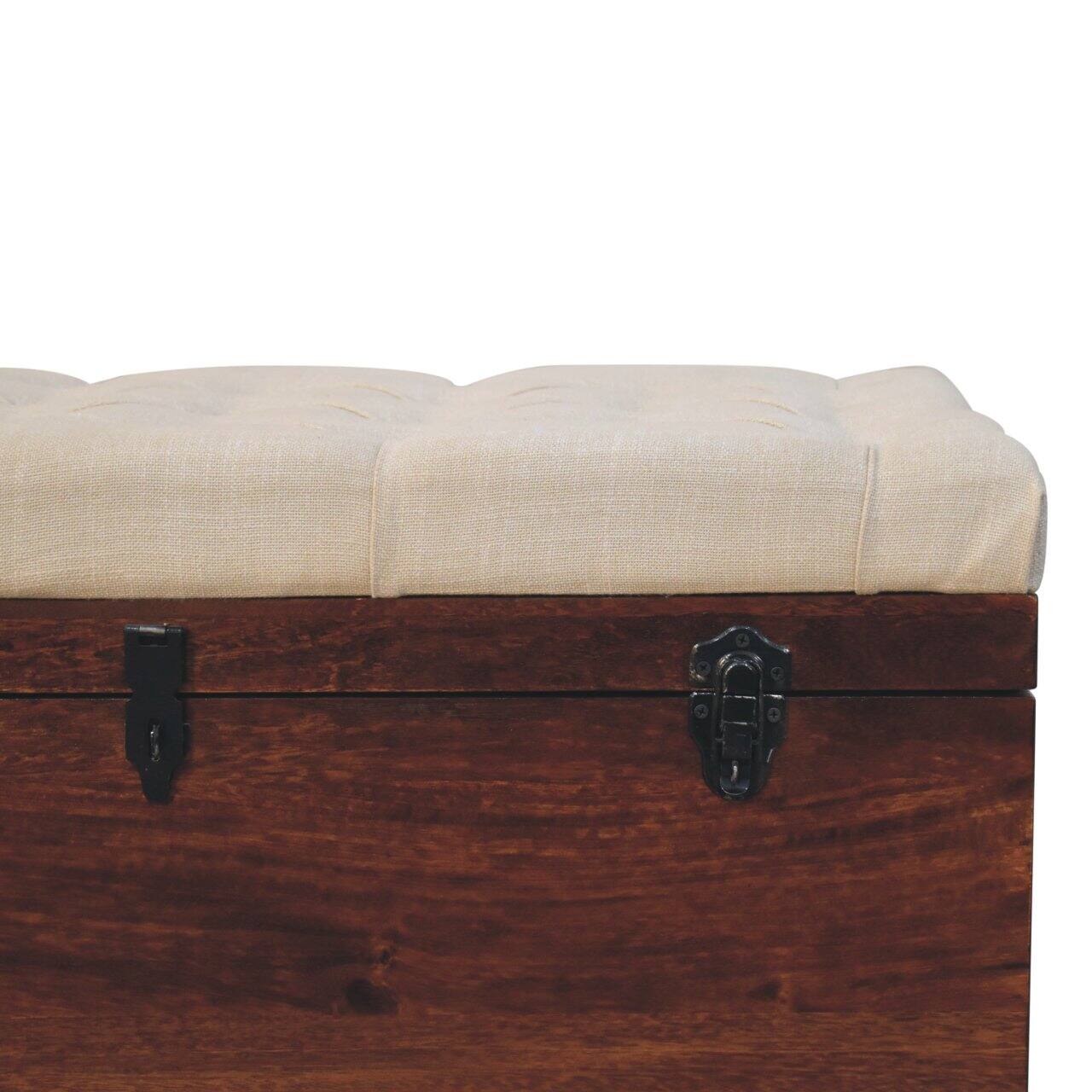 Alt View 1. Artisan Furniture - Artisan Furniture Solid Wood California Walnut White Linen Storage Trunk, Upholstered, Dark Brown & White - Dark Brown & White.