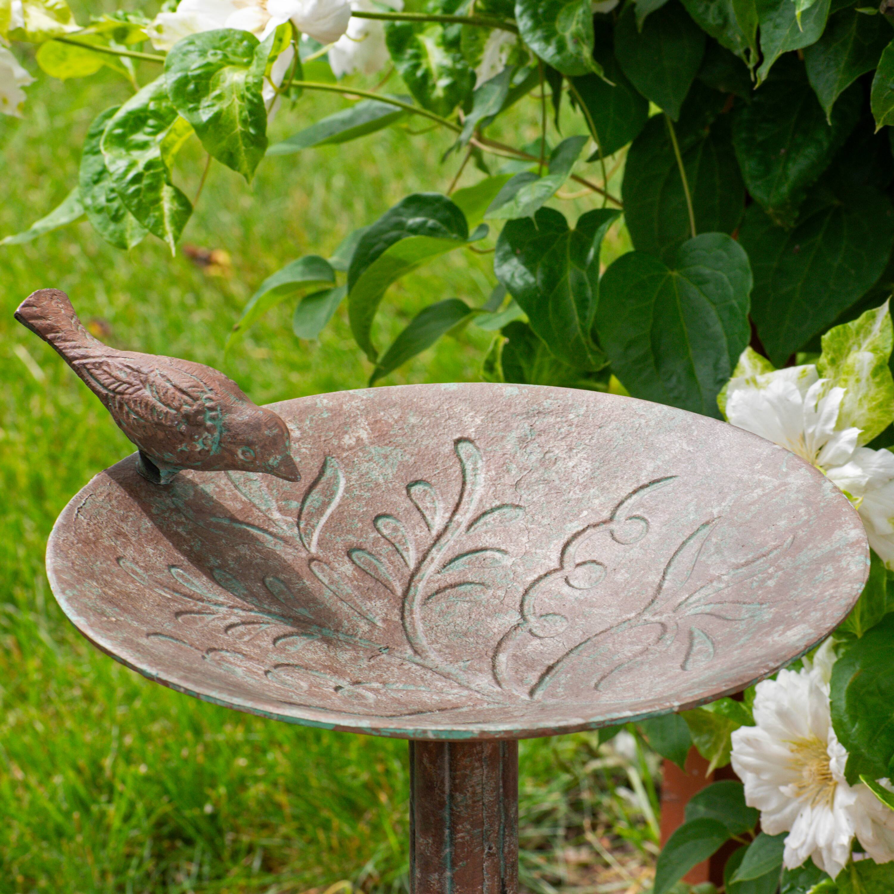 Alt View 5. Sunnydaze - Ivy and Sage Metal Bird Bath - 12.25 in - Rustic Patina.