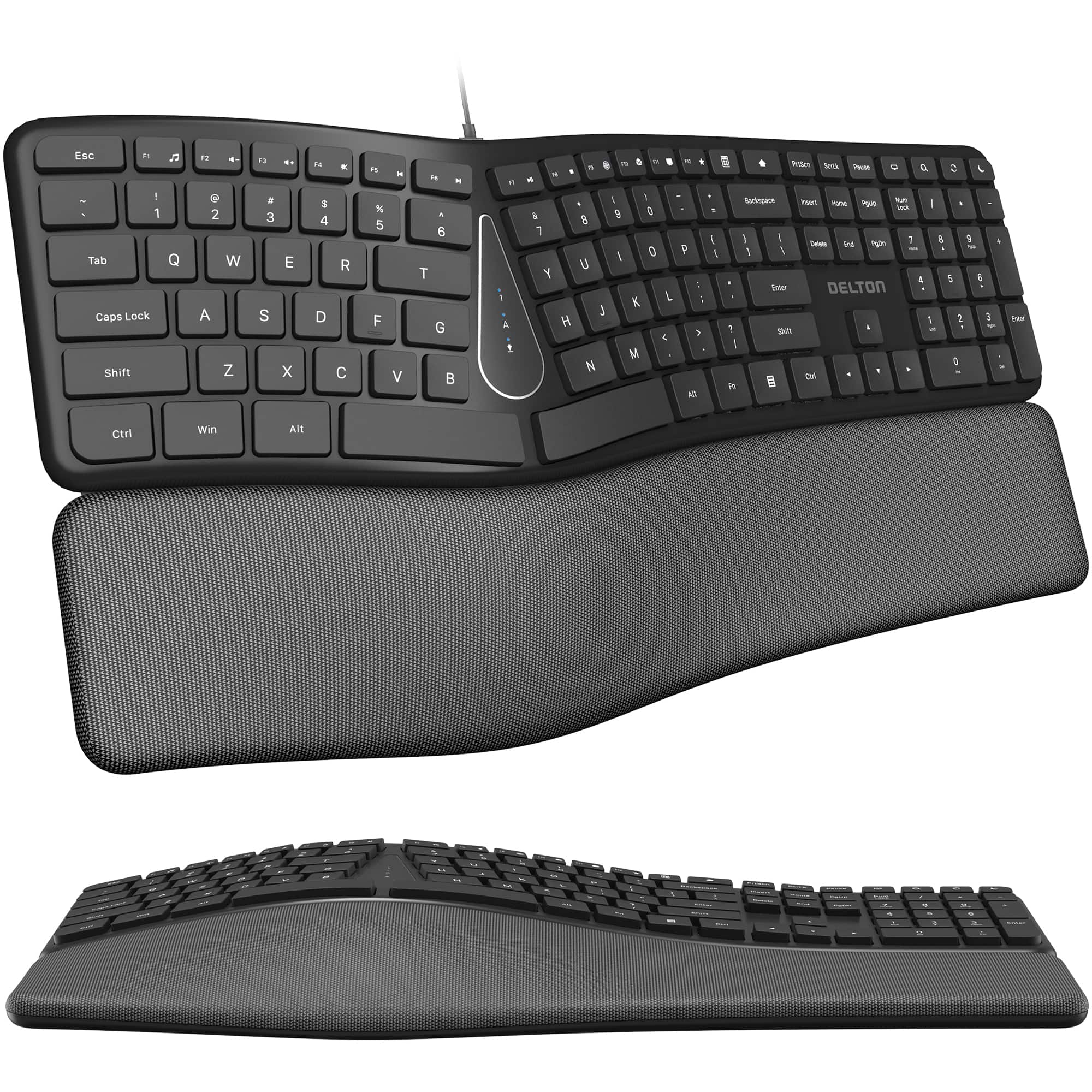 Delton - KB250 Ergonomic Keyboard with Wrist Rest Pad (DKBE250-U) - Black