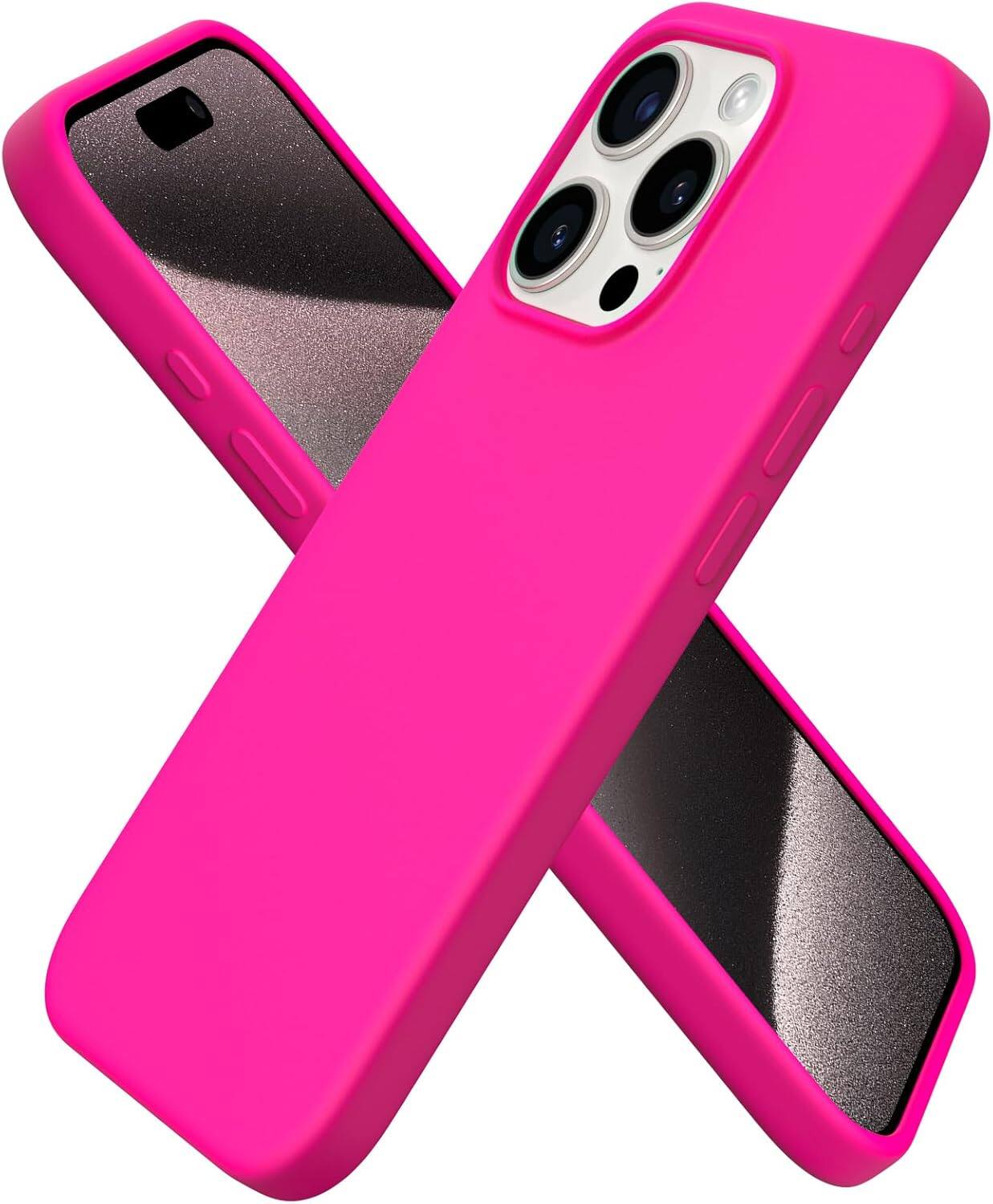 Front. Ornarto - ORNARTO Compatible with iPhone 15 Pro Case 6.1", Slim Liquid Silicone Full Covered Protective Cover-Hot Pink - Hot Pink.