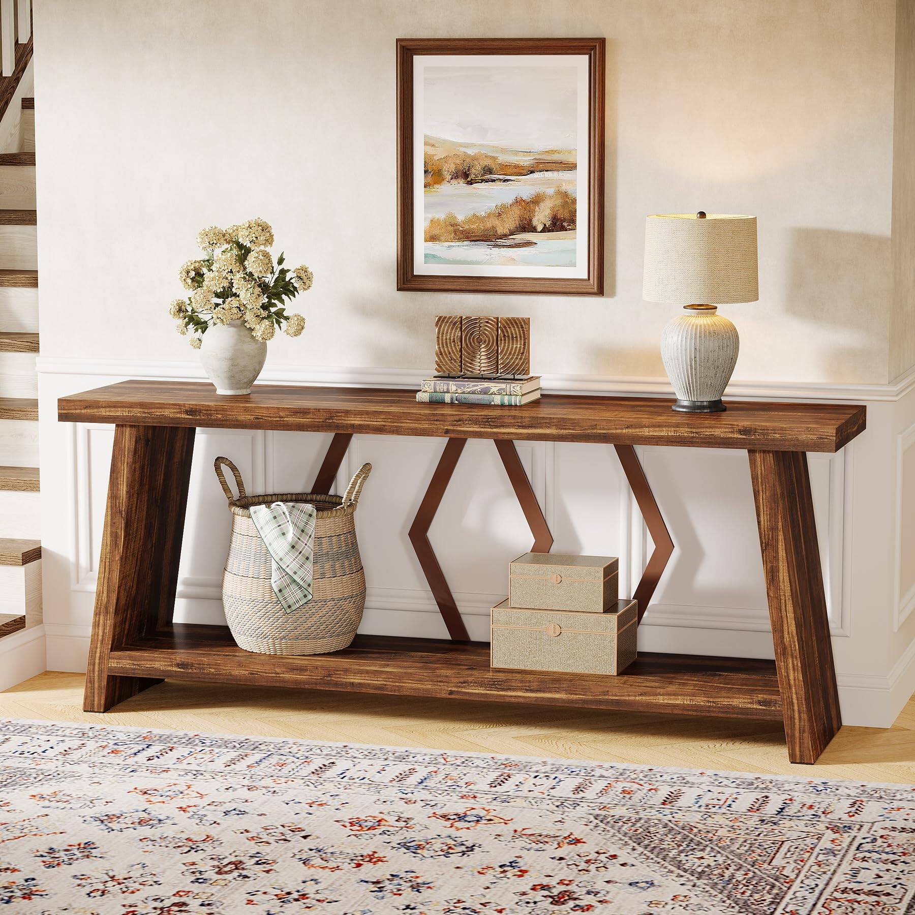 Back. Tribesigns - 70.86-Inch Extra Long Console Table for Living Room - Brown.