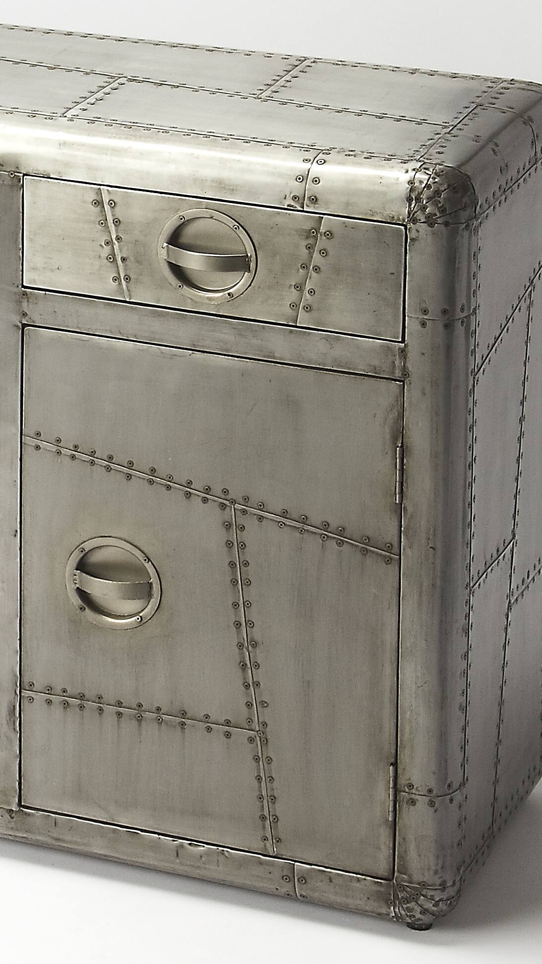 Alt View 1. Butler Specialty - Midway Aviator Themed Metal Console Cabinet - Silver.