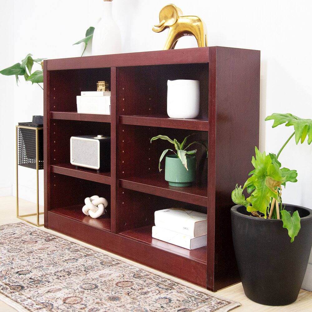 Alt View 2. Concepts in Wood - Double Wide Bookcase 6 Shelves Cherry Finish - Red.