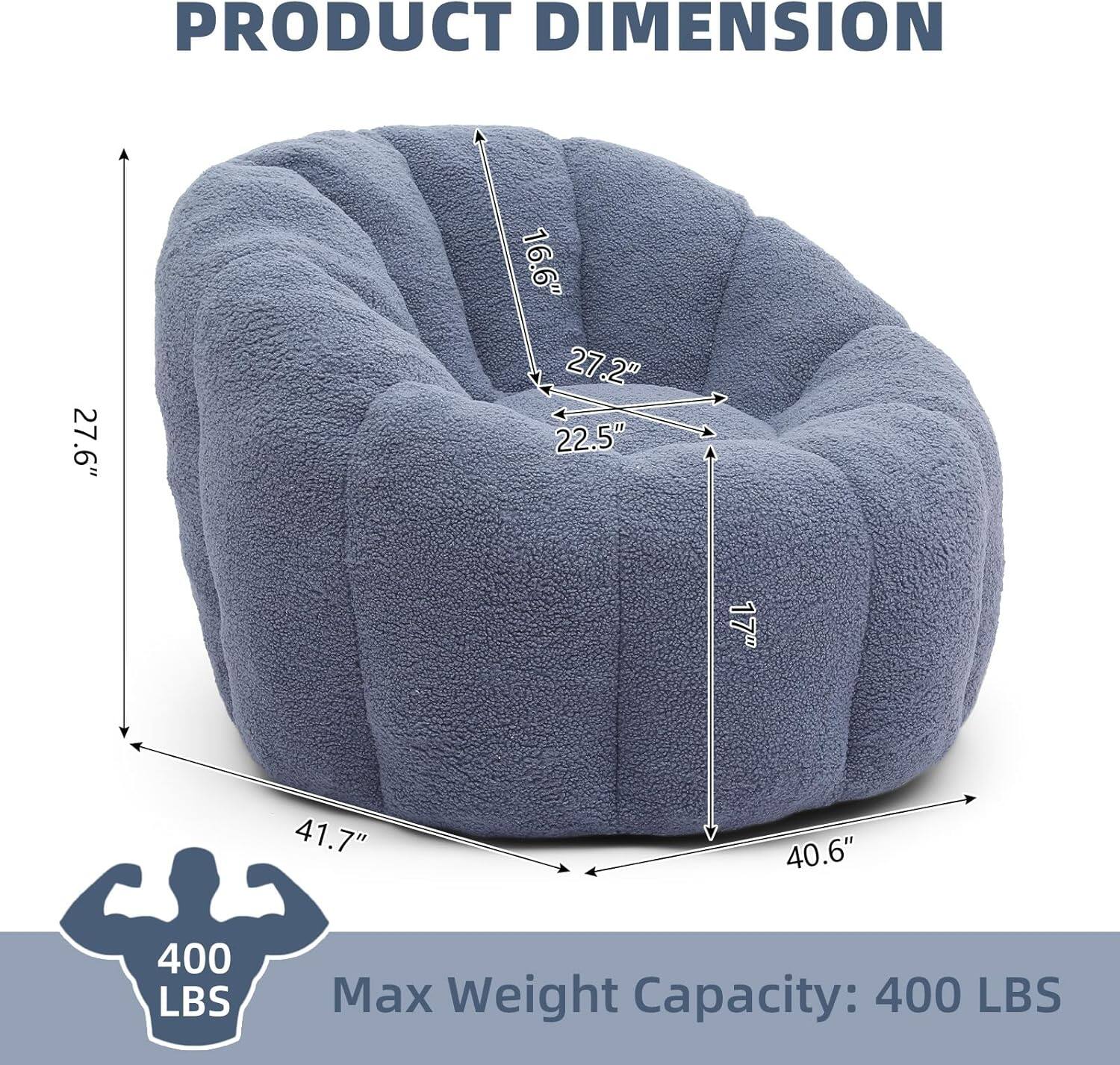 PRODUCT DIMENSION  
27.6" x 16.6" x 27.2" x 22.5" x 17" x 41.7" x 40.6"  
Max Weight Capacity: 400 LBS
