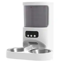 Cluzine - Automatic Pet Feeder for Dogs & Cats, Video & APP Control, Timer, Portion Control, Anti-Jam, Double Bowls - White