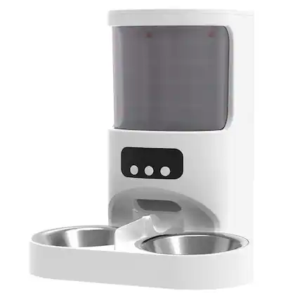 Front. Cluzine - Automatic Pet Feeder for Dogs & Cats, Video & APP Control, Timer, Portion Control, Anti-Jam, Double Bowls - White.