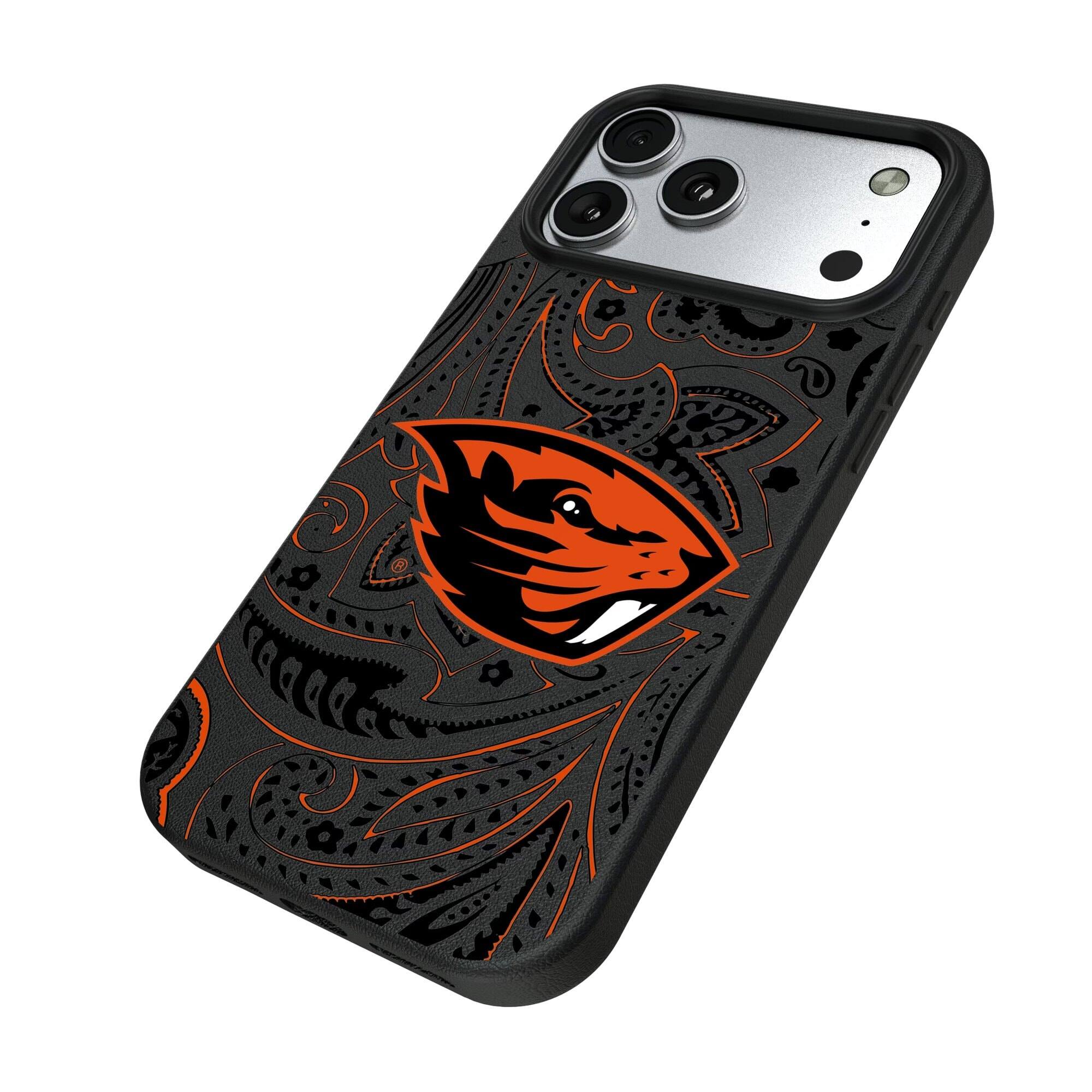 Alt View 1. Keyscaper - Oregon State Beavers Paisley iPhone Magnetic Bump Case - 15 - Black.