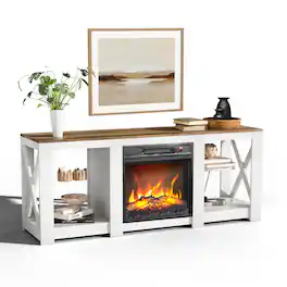 Winado - 59" Electric Fireplace TV Stand with Remoted 18" Fireplace Storage Cabinet Shelves for TVs Up to 65 inch - White & Barnwood