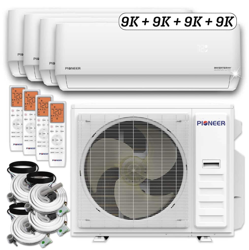Pioneer - Quantum Ultra 4-Zone 36,000 BTU 22.5 SEER Ductless Wi-Fi Enabled Mini Split Heat Pump with 16 ft., Lines - White