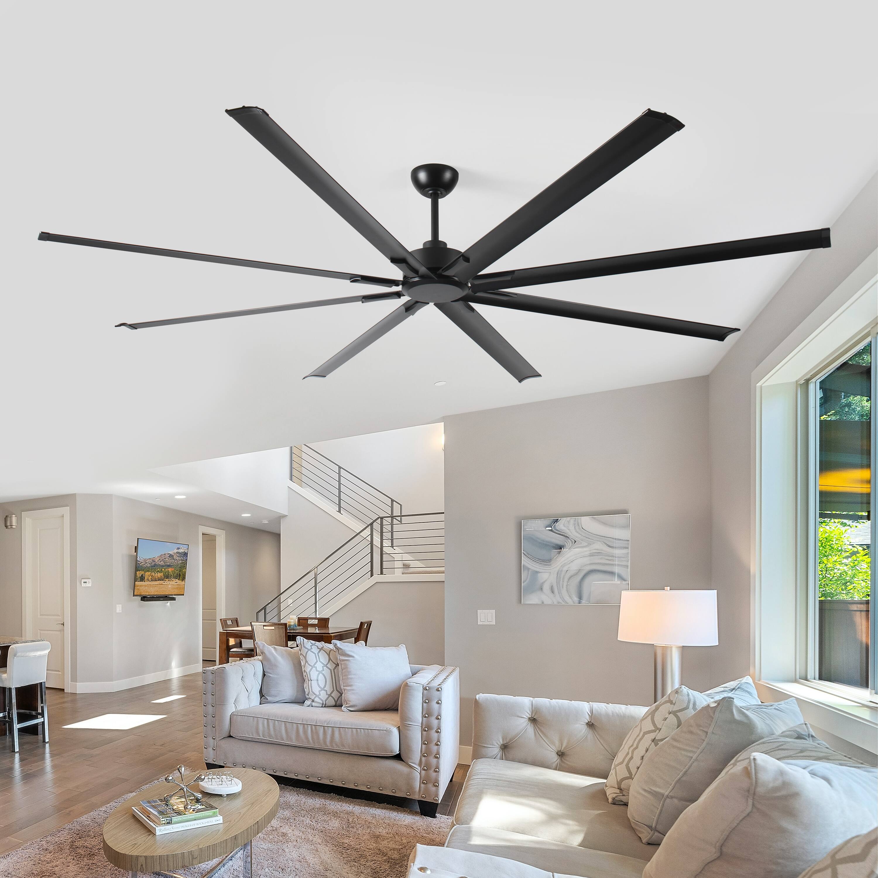 Alt View 1. APRILSOUL - 96 Inch Industrial DC Ceiling Fan 8 Reversible Blades 5 Speed Remote Black - Black.