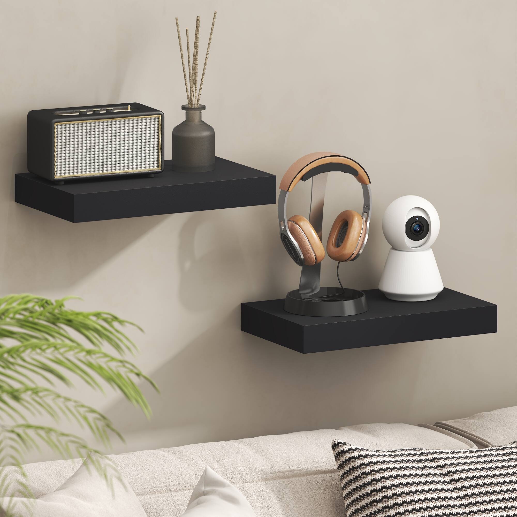 Alt View 1. Furinno - TANNA Set of 2 Floating Shelves for Wall, 9 x 16 Wall Shelf, Wall Mounted Shelf with Invisible Bracket, 2-in Thick - Americano.