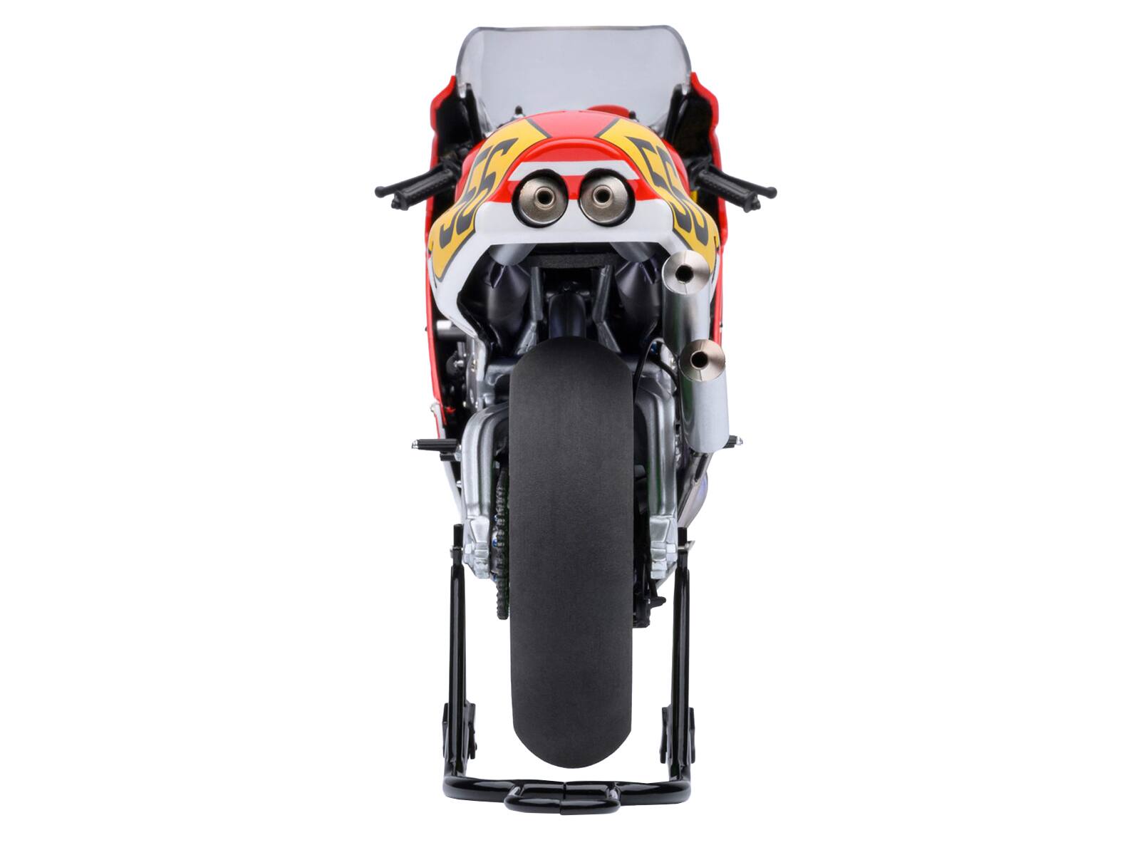 Back. Autoart - Honda NSR500 WGP500 Motorcycle #56 Red and White with Helmet "Baribari Legend" (1986) OVA 1/12 Model by Autoart - Multicolor.