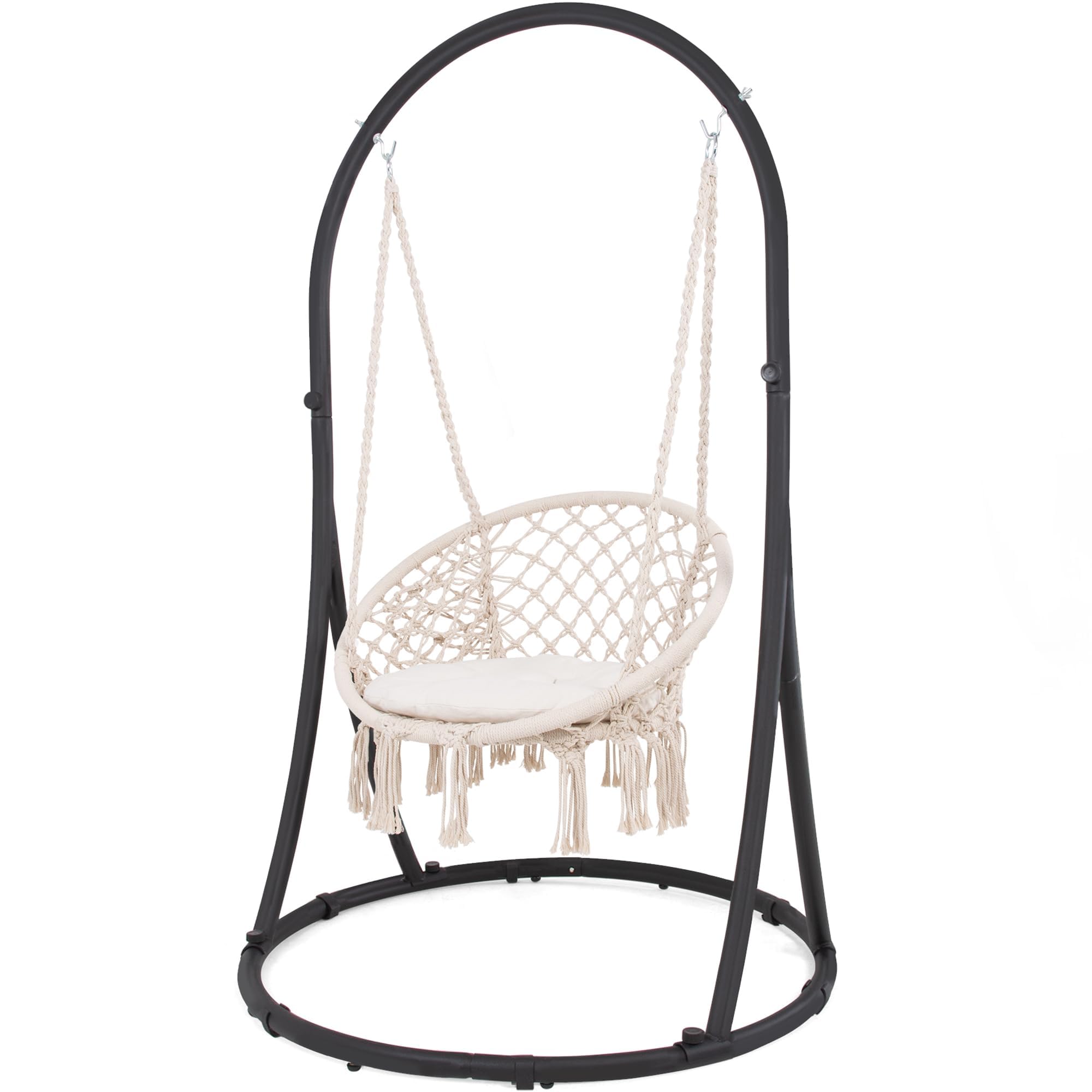 Back. JETRANSPORT - Hammock Chair With Stand Included Heavy Duty Hanging 330 Lbs Capacity Pending Beige Hammock Chair with Stand - Beige Chair.