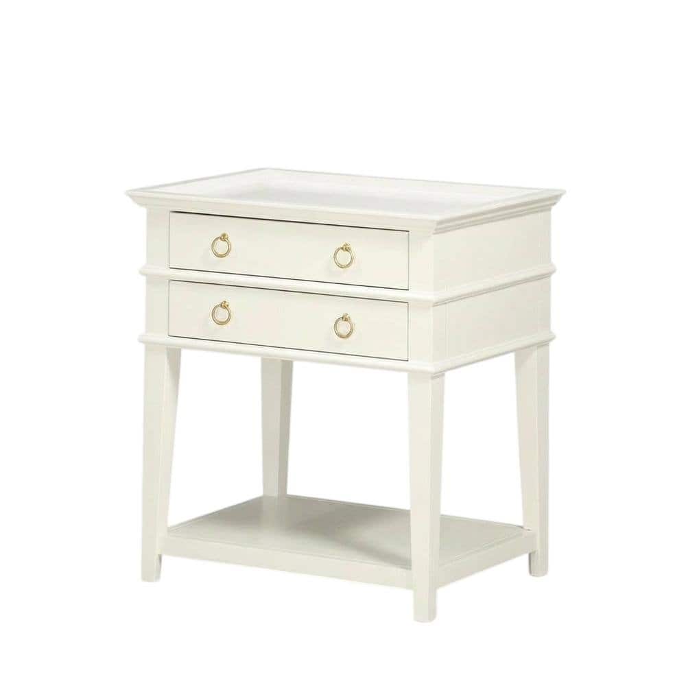 FurniFact - Wooden Nightstand with 2 Drawers and Tray Top for Bedroom Decor - White