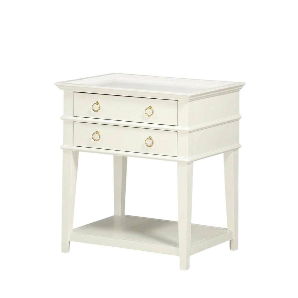Front. FurniFact - White Wooden Nightstand with 2 Drawers and Tray Top for Bedroom Decor - White.