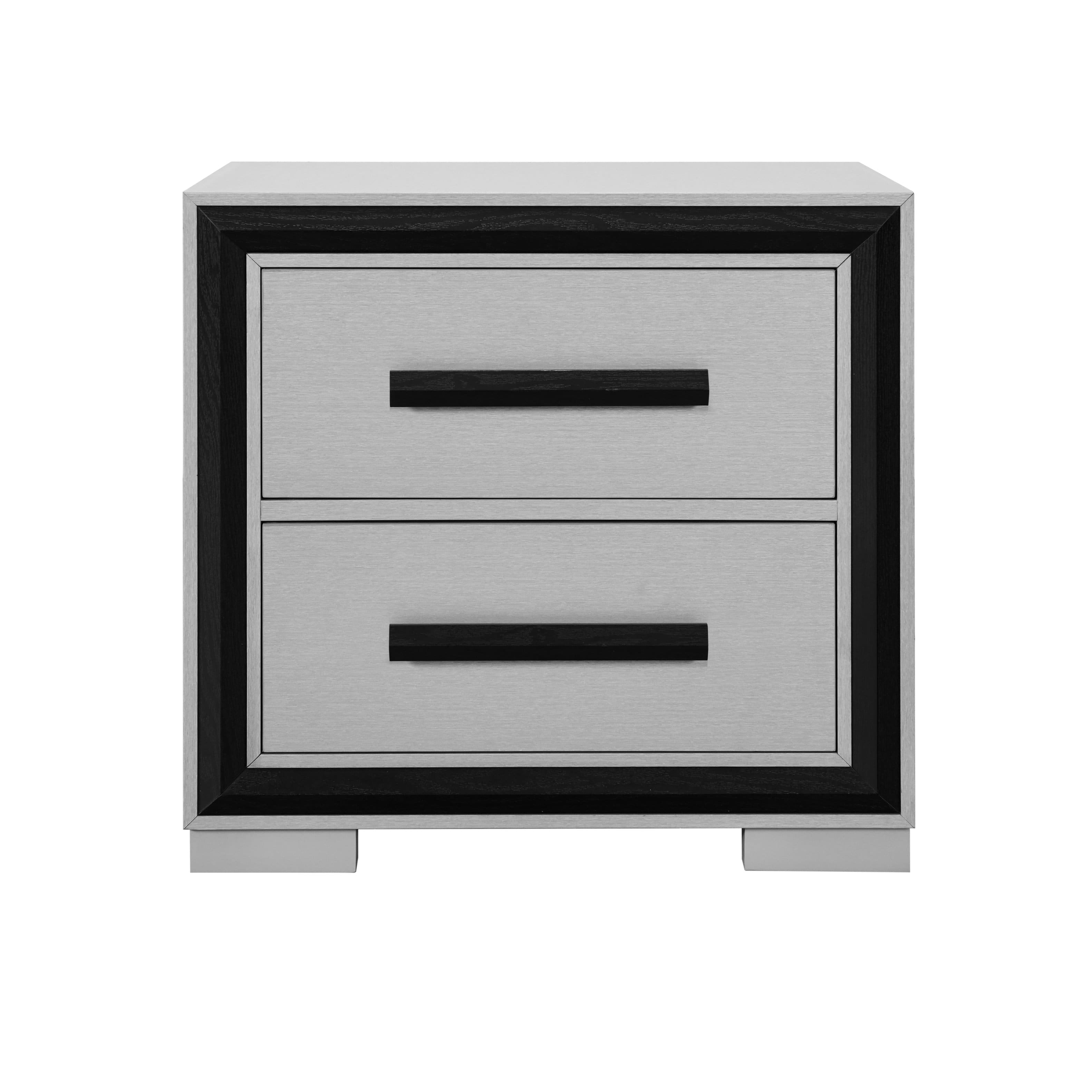 Tiramisubest - Adelaide Nightstand with Silver Finish and Spacious Drawers - Black