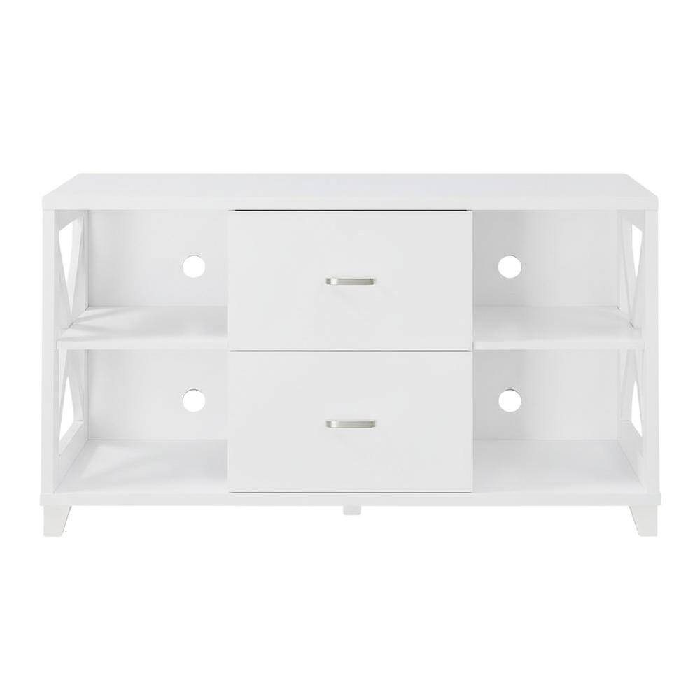 Alt View 3. FurniFact - White Oxford Deluxe TV Stand, 2 Drawers, Shelves, Up to 55-Inch Screens - White.