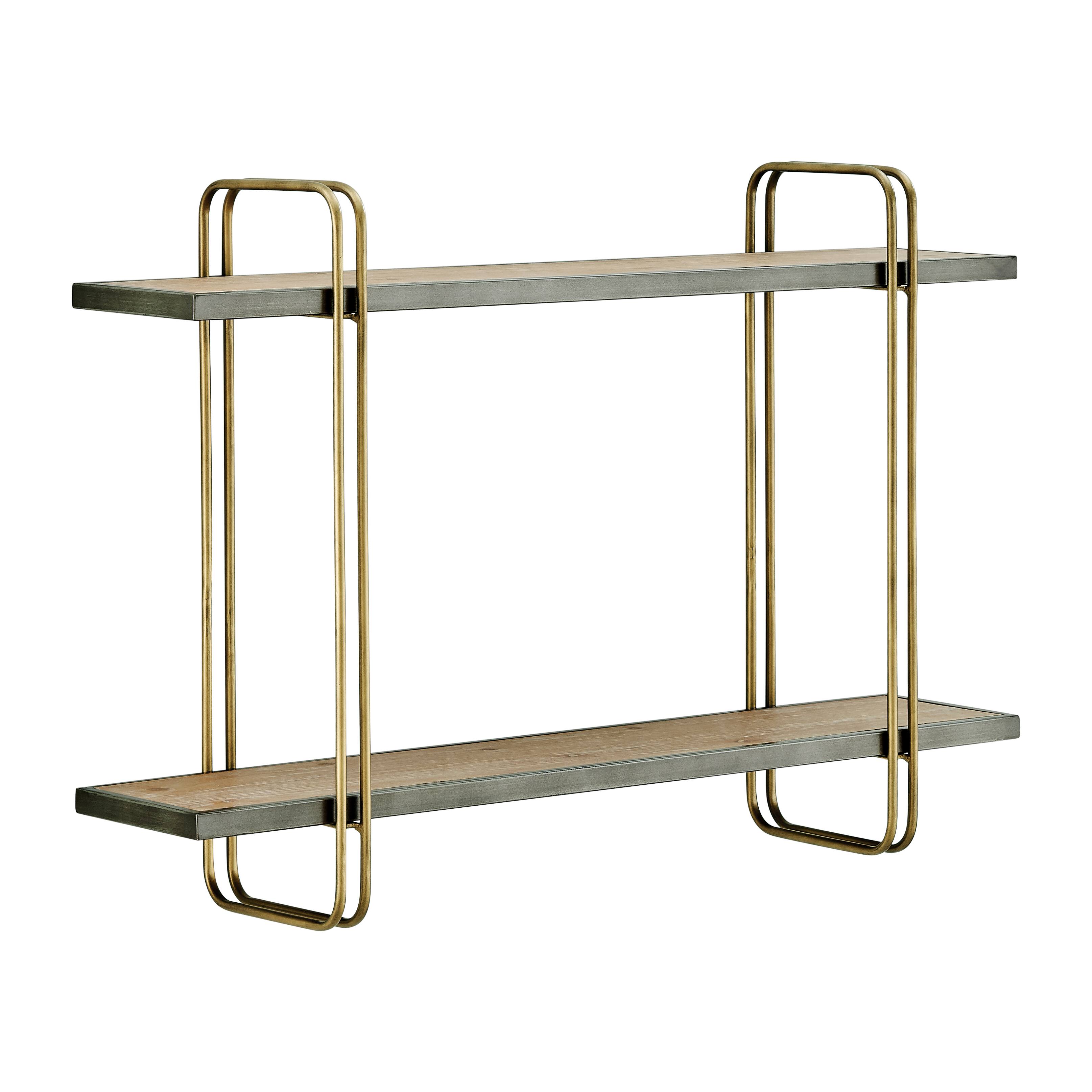Alt View 5. Danya B - Two-Tier Gold and Washed Oak Bracket Wall Shelf - Gold, Brown.