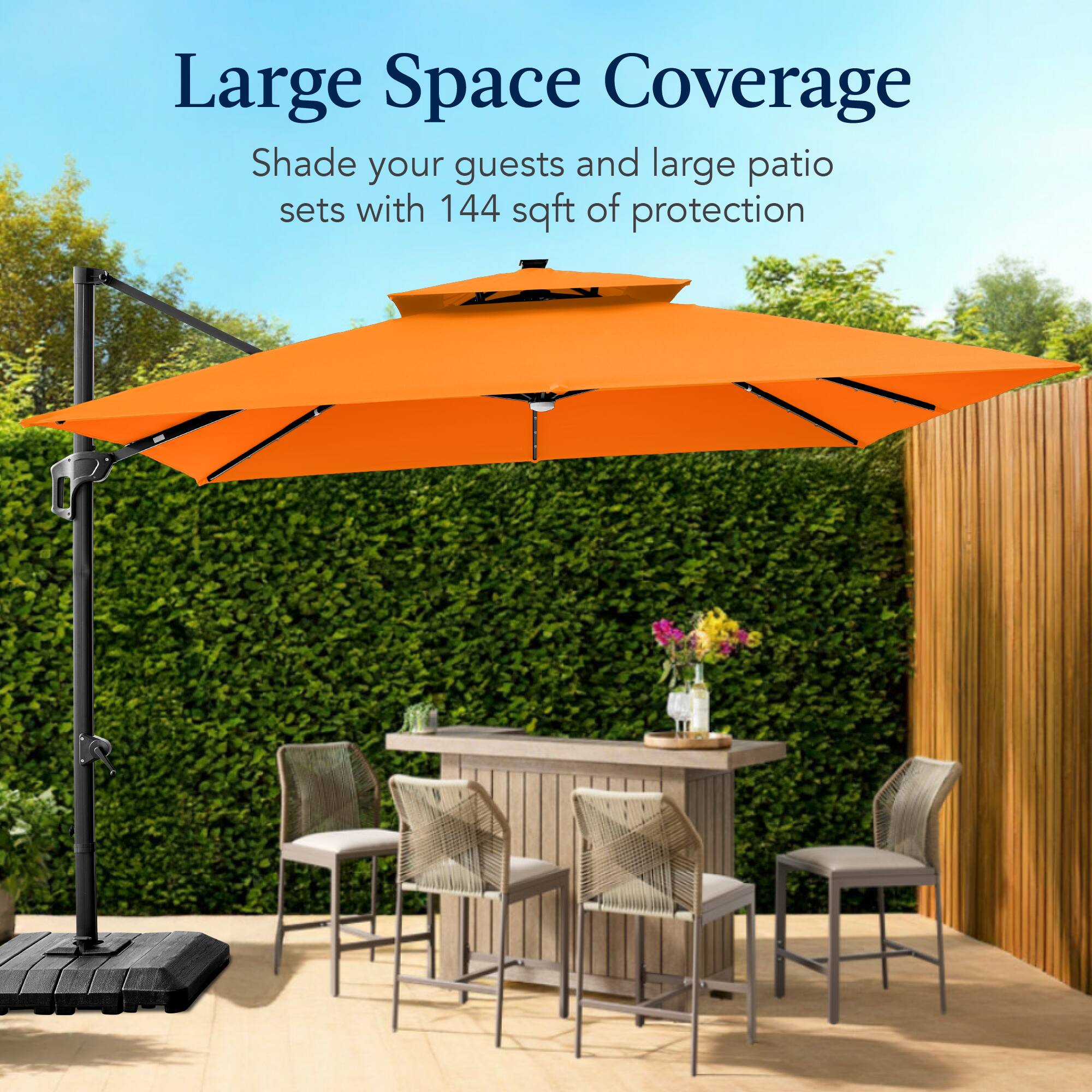 Large Space Coverage  
Shade your guests and large patio sets with 144 sqft of protection