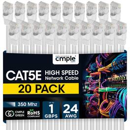 Cmple.com - Cmple - 20 Pack Cat5e Ethernet Cable 10ft Internet Patch Cord, RJ45, 1 Gigabit Router Cables 350Mhz LAN Wire - White