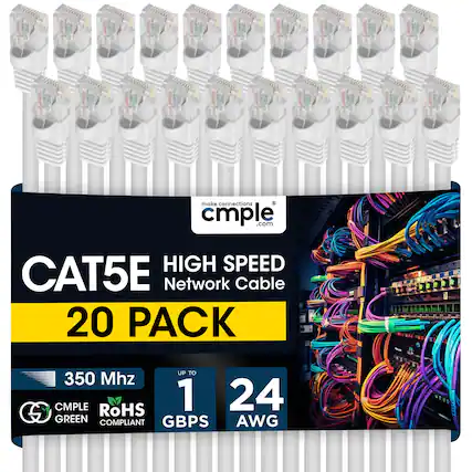 make connections cmple.com HIGH SPEED CAT5E Network Cable 20 PACK UP TO 350 Mhz CMPLE RoHS 1 24 S GREEN COMPLIANT GBPS AWG