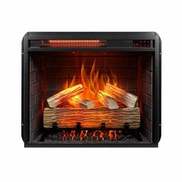 RYHNUYNE - 23 Inch Infrared Electric Fireplace Insert with Log Set, Realistic Flame, Remote Control & Timer - Antique Black
