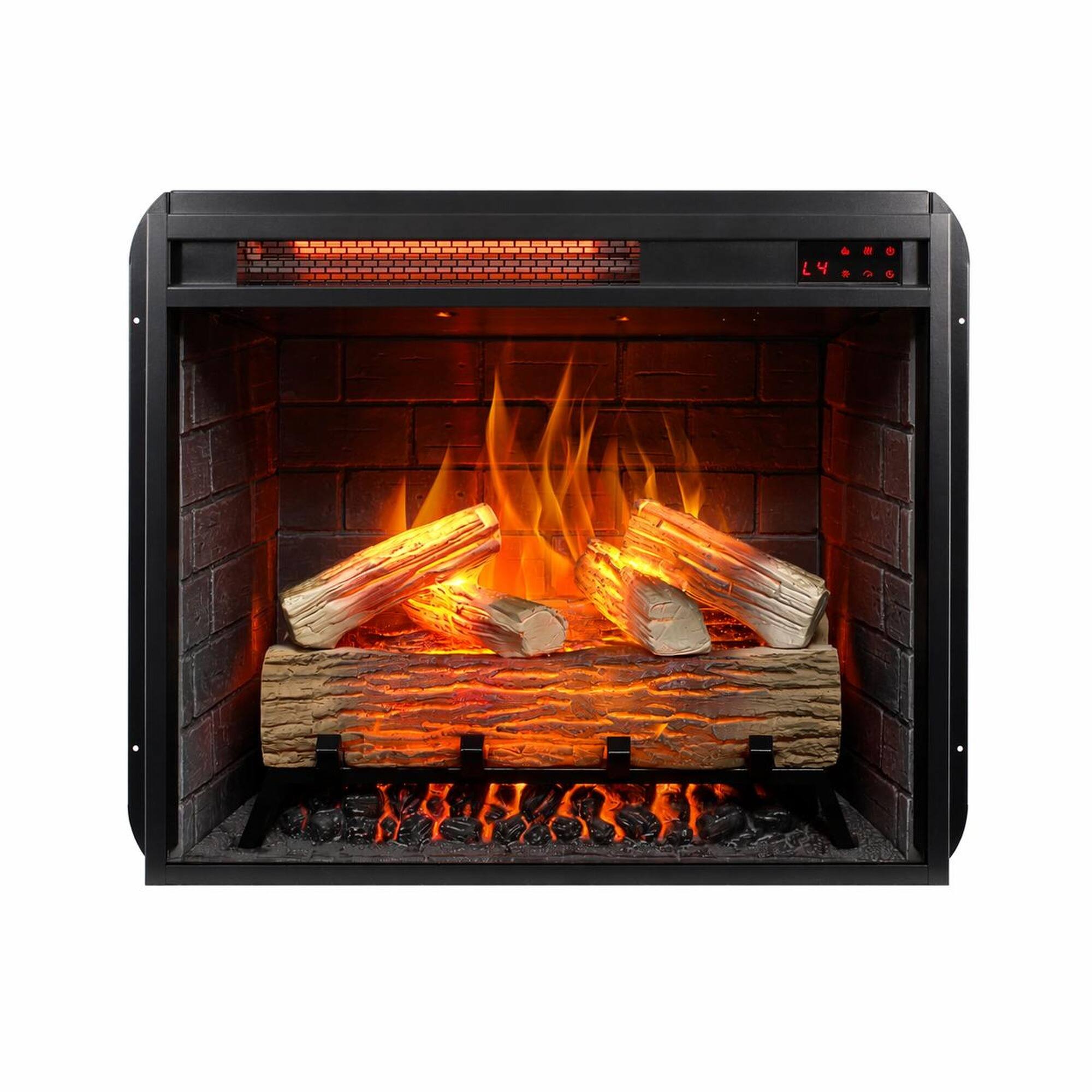 Front. RYHNUYNE - 23 Inch Infrared Electric Fireplace Insert with Log Set, Realistic Flame, Remote Control & Timer - Antique Black.
