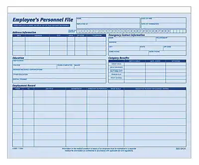 Adams - 1 Part Employee Personal Files, 20/Pack (9287ABF) - Light Blue/Blue