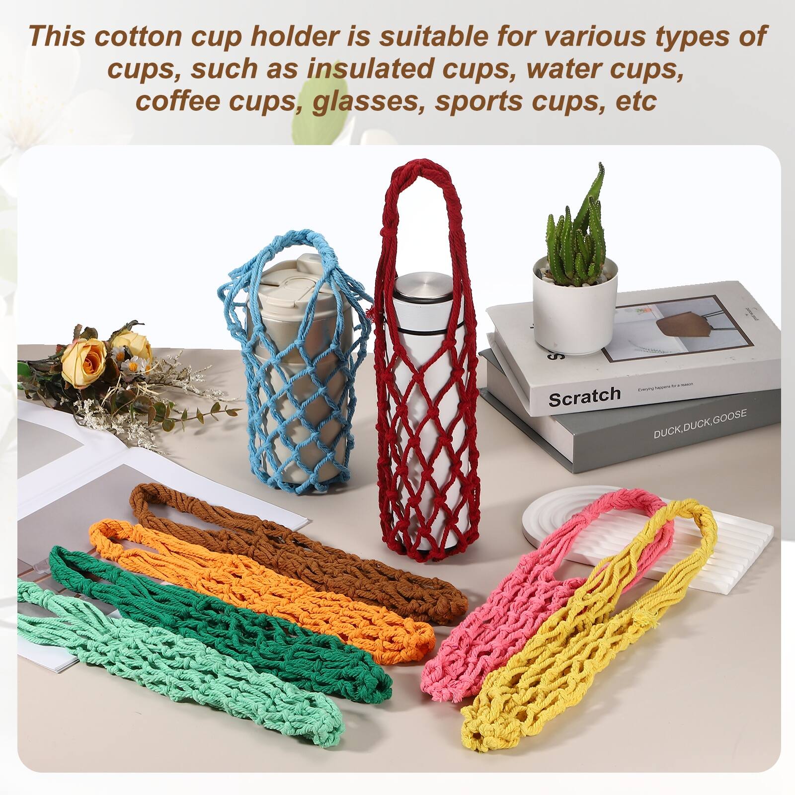 Unique Bargains 2pcs Crochet Water Bottle Carrier Bag, Handwoven Cotton ...