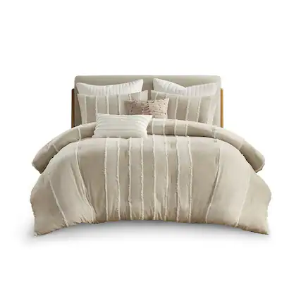 Front. Gracie Mills - Gracie Mills Lyon 3-PC Striped Cotton Comforter Set - Taupe.
