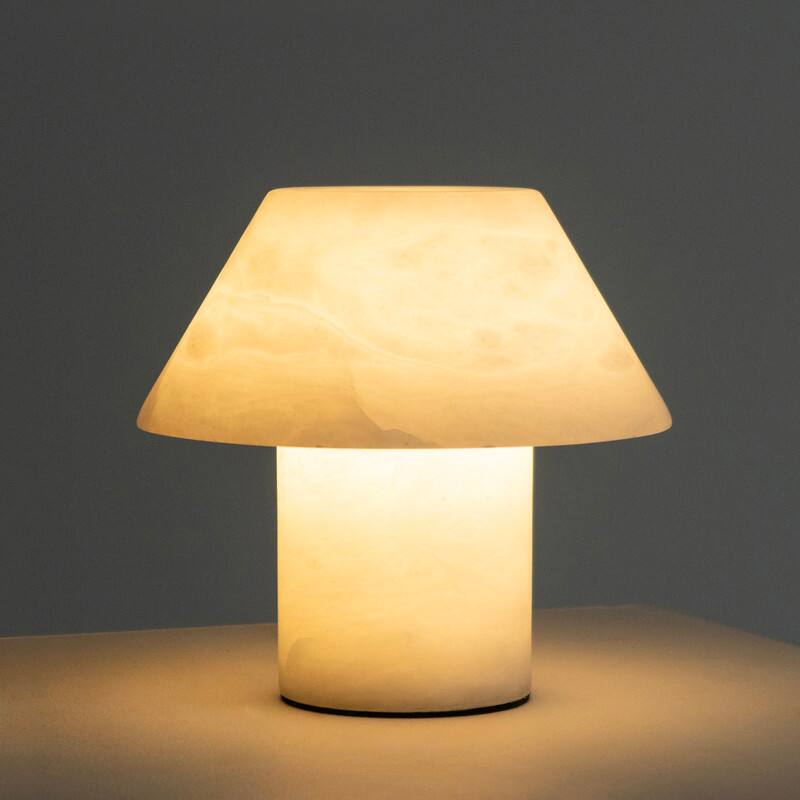 Alt View 1. Brightech - Alora LED Stone Modern Industrial Empire Bedside Nightstand Desk Lamp - Marbled Natural White Alabaster.