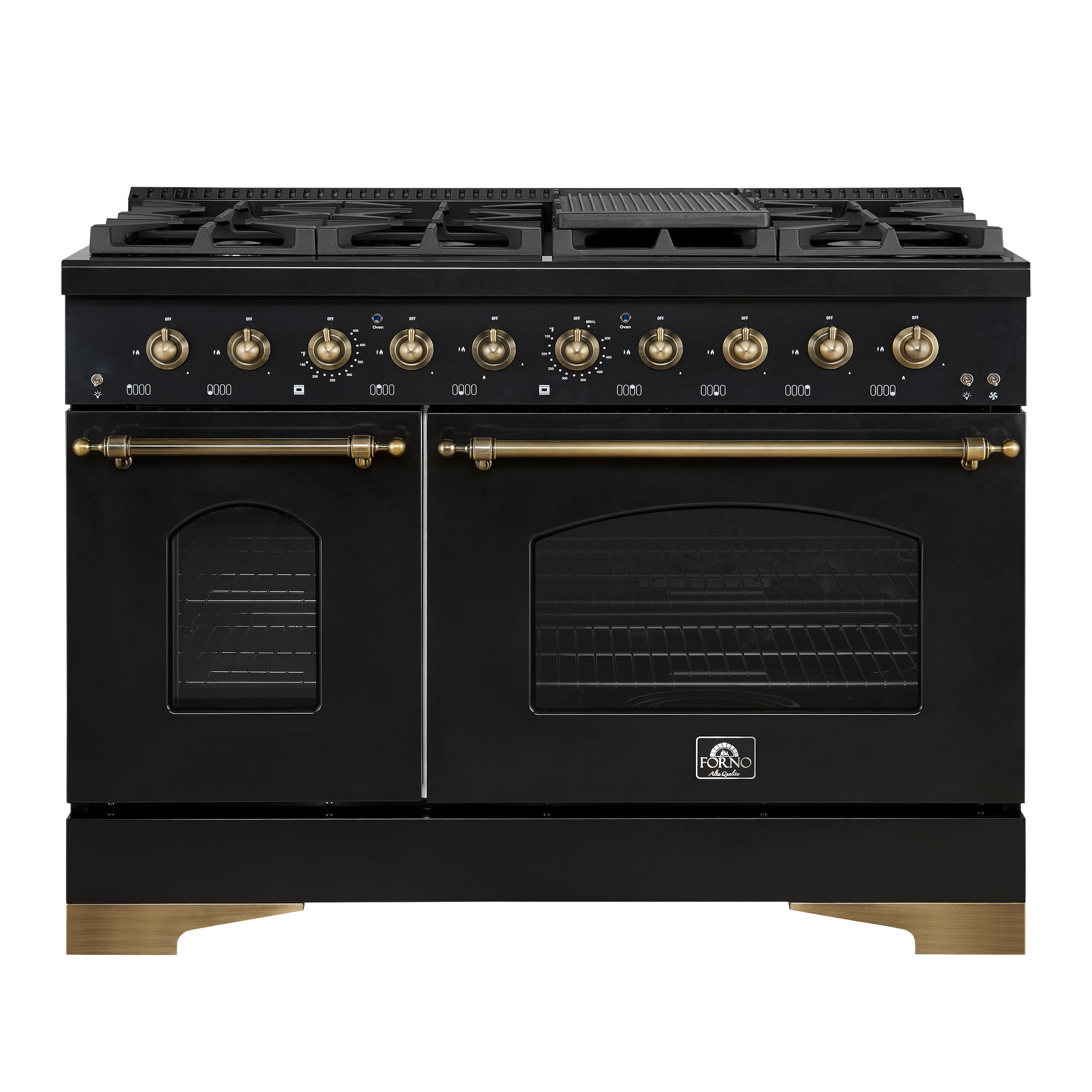Forno Appliances - Antico 5.5 Cu. Ft. Freestanding  Double Oven Gas Range with Antique Brass Accents - Black