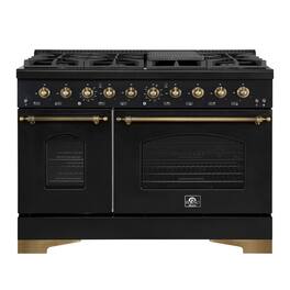 Forno Appliances - Antico 5.5 Cu. Ft. Freestanding Double Oven Gas Range with Antique Brass Accents - Black