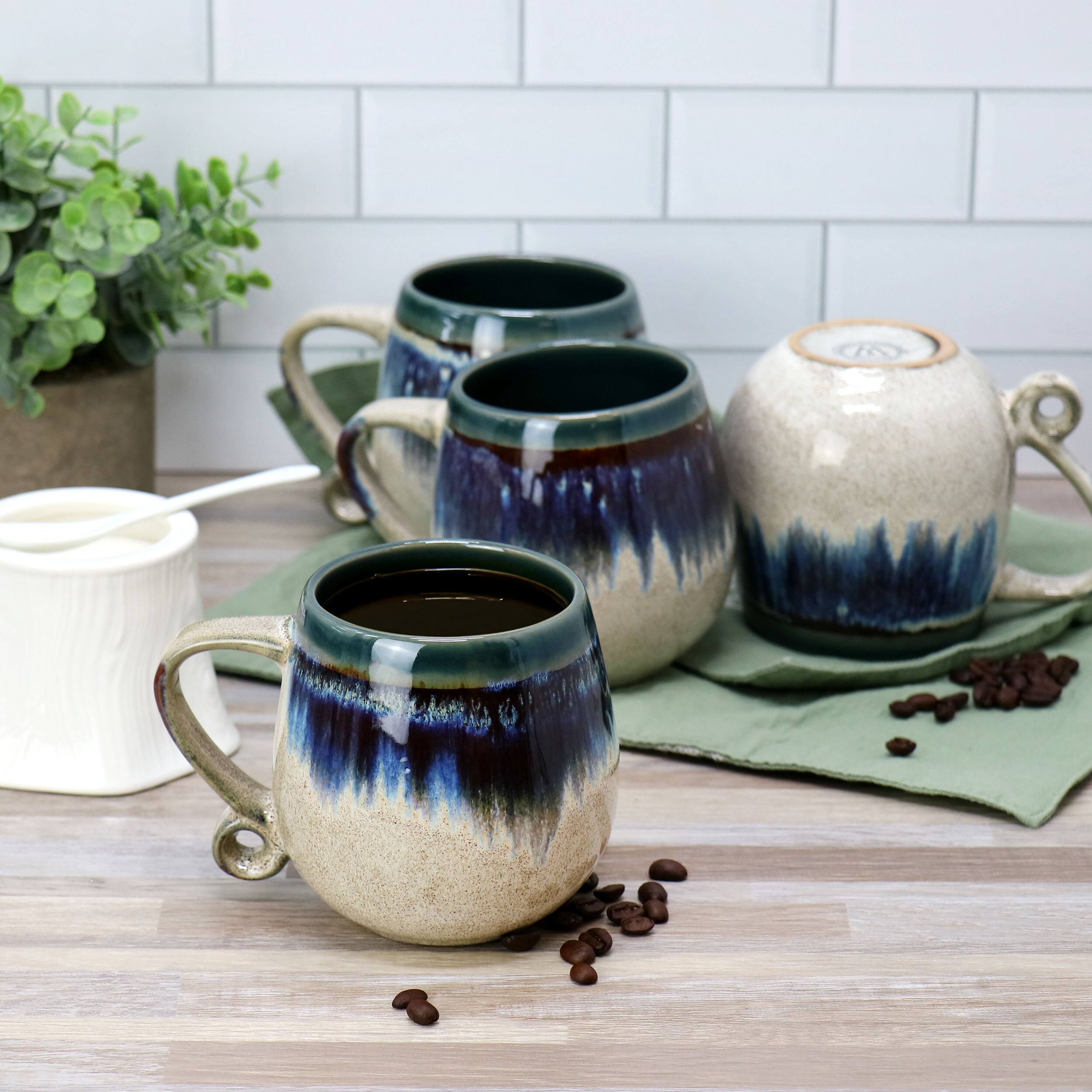 Alt View 5. Meritage - Meritage Lexington 4 Piece 20 Ounce Stoneware Two Tone Mug Set in Blue Multi - Blue Multi.