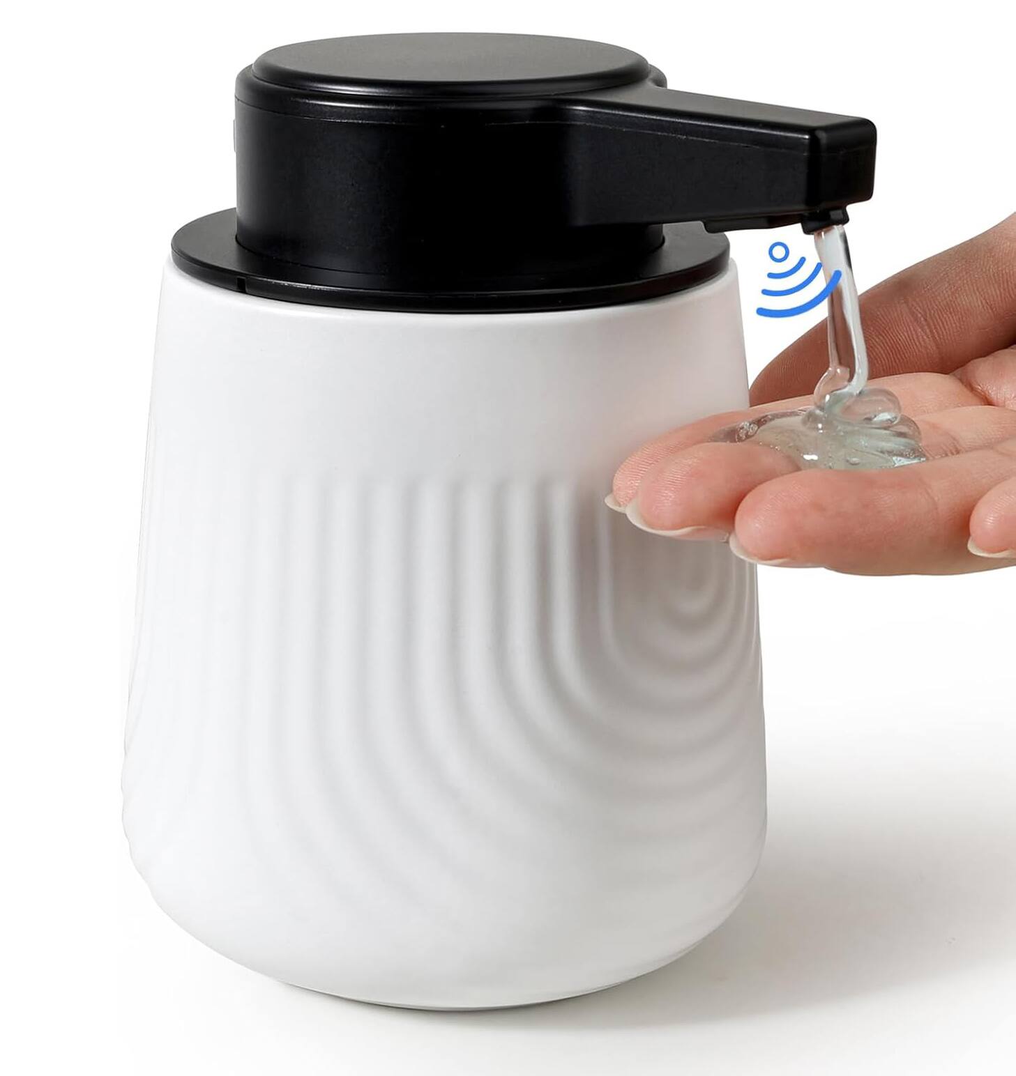 Front. FINEAK - 10oz 3-Level Adjustable Touchless Ceramic Soap Dispenser White - White.