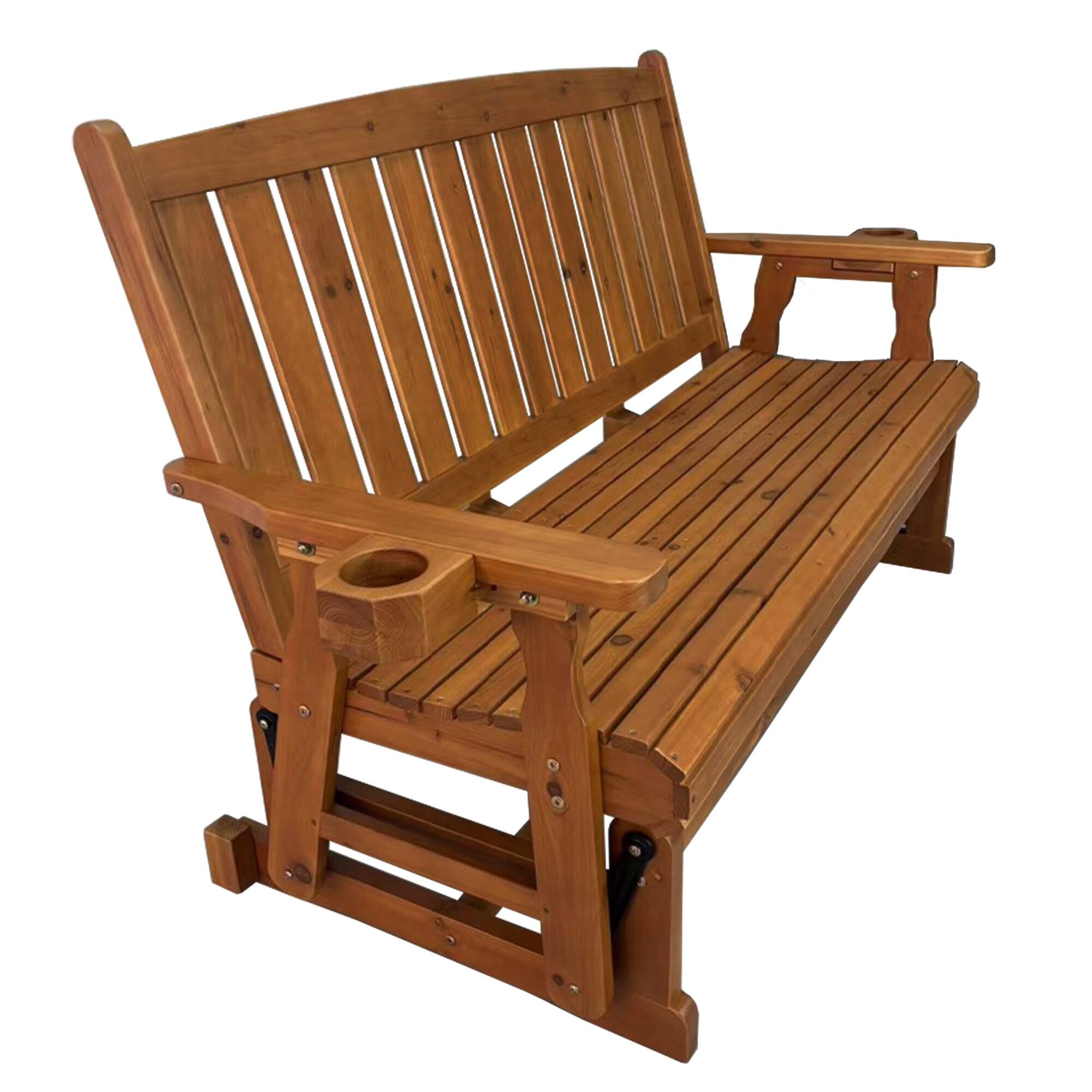 Alt View 4. Fortune Candy - Patio Glider, with Cup Holders, High Back and Deep Contoured Seat, Heavy Duty 800 Lb (Teak Tone, 3-Seater) - Teak Tone.